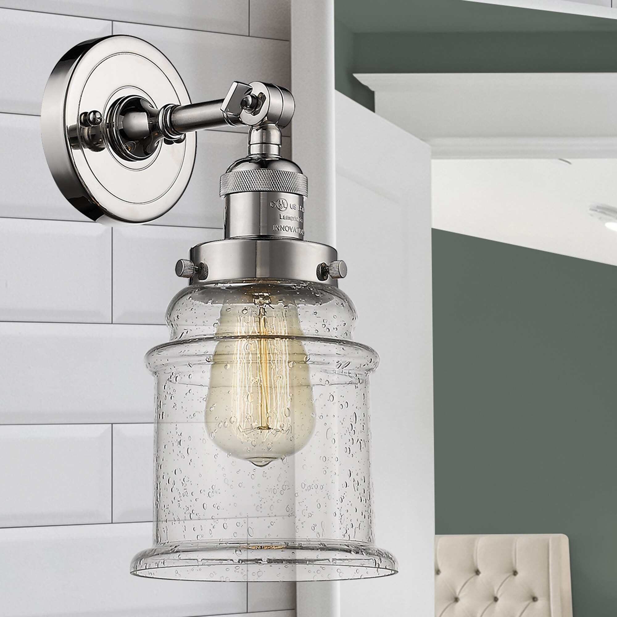 Innovations Lighting 203-PN-G184 Canton 6.5-in W 1 -Light Polished Nickel Industrial Wall Sconce