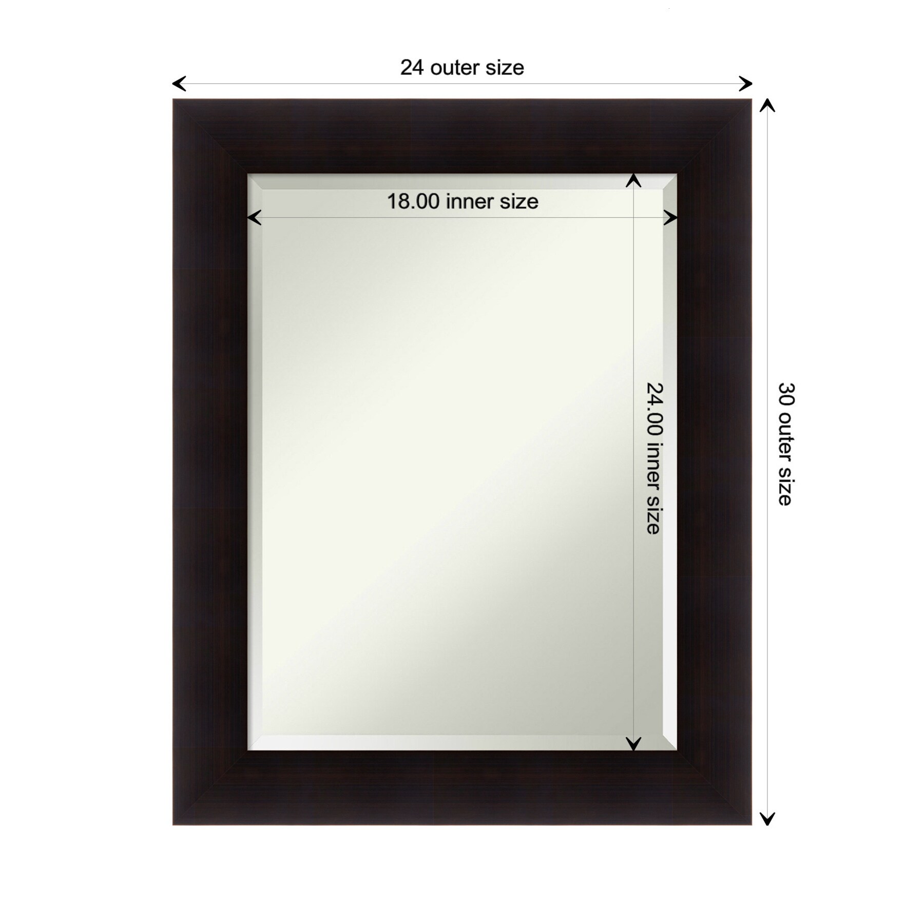 Espresso Wood Rectangular Bathroom Vanity Mirror 24 x 30 Inch