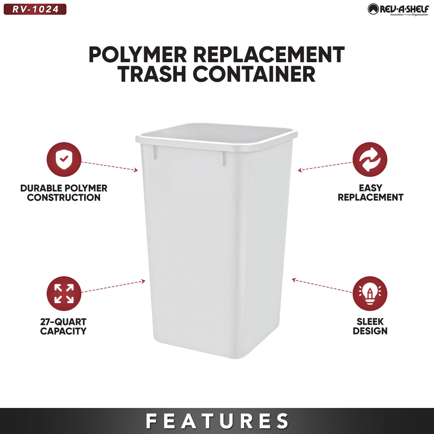 Rev-A-Shelf White Plastic Pull-Out Trash Bins, 2 Pack