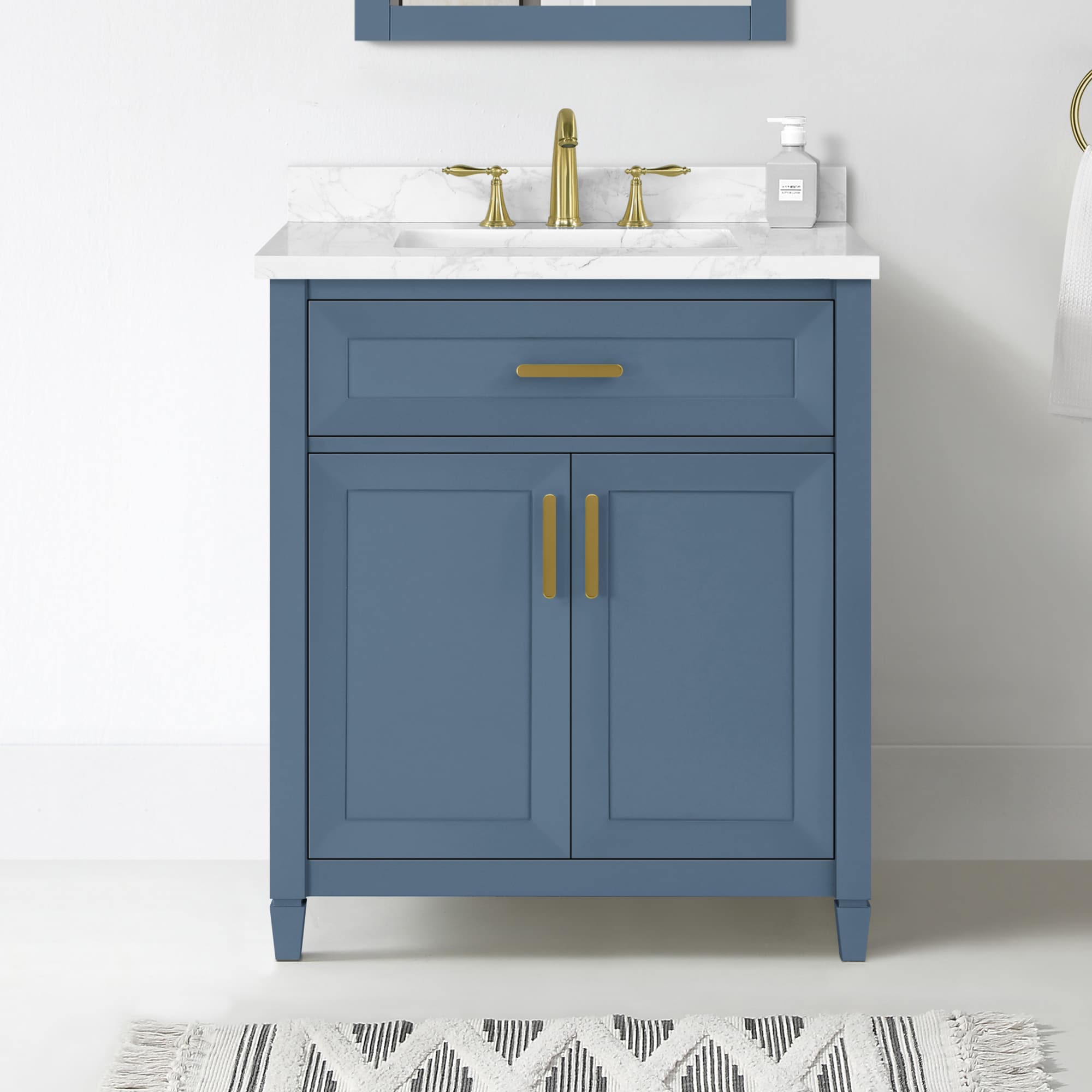 allen + roth LANCASHIRE-30CB Lancashire 30-in Chambray Undermount Single sink Bathroom Vanity with White Engineered stone Top