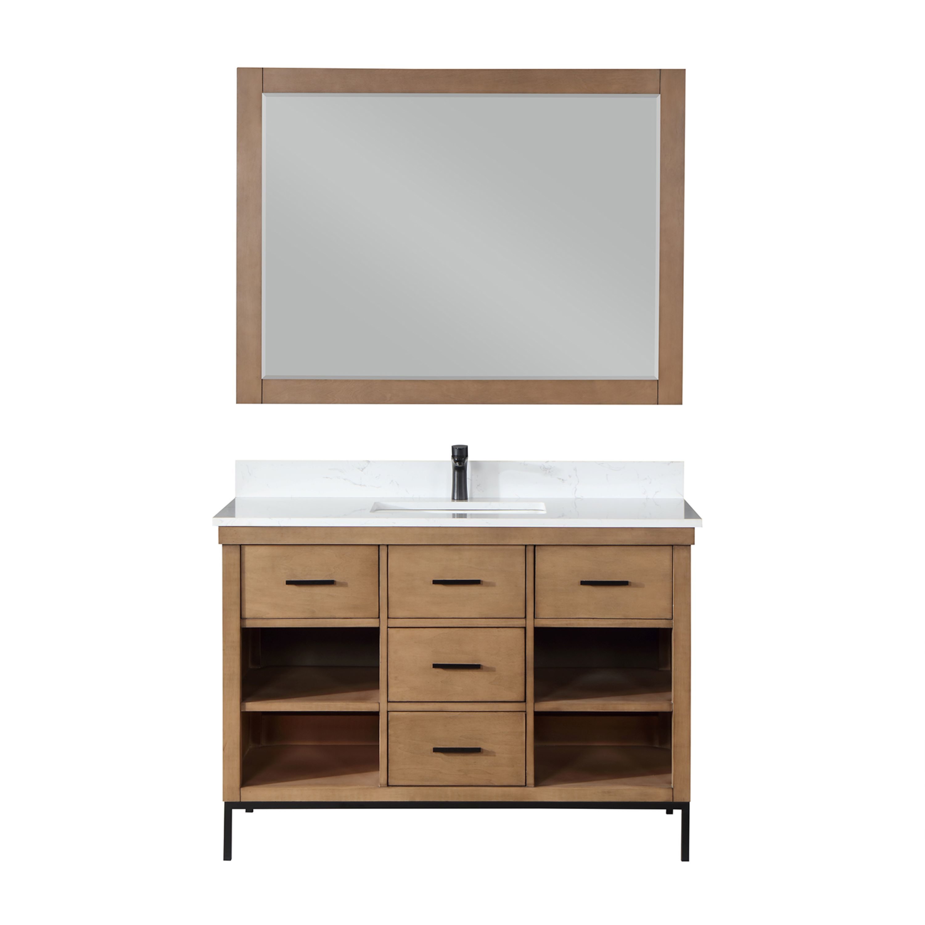 Altair 545048-BR-AW Kesia 48-in Brown Pine Undermount Single Sink Bathroom Vanity with Aosta White Engineered Marble Top (Mirror Included)
