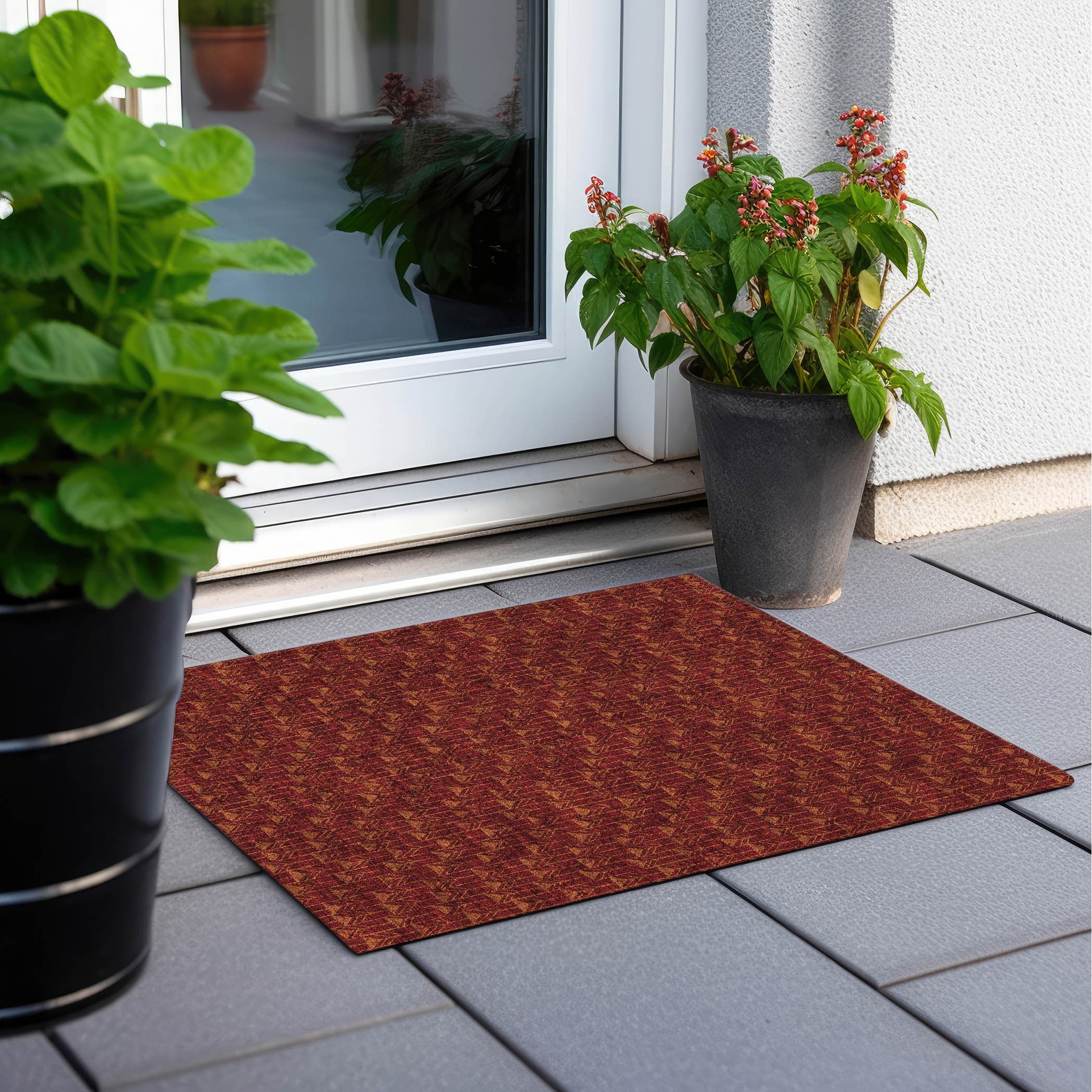 Burgundy Geometric Synthetic Flat Woven Rectangular Rug