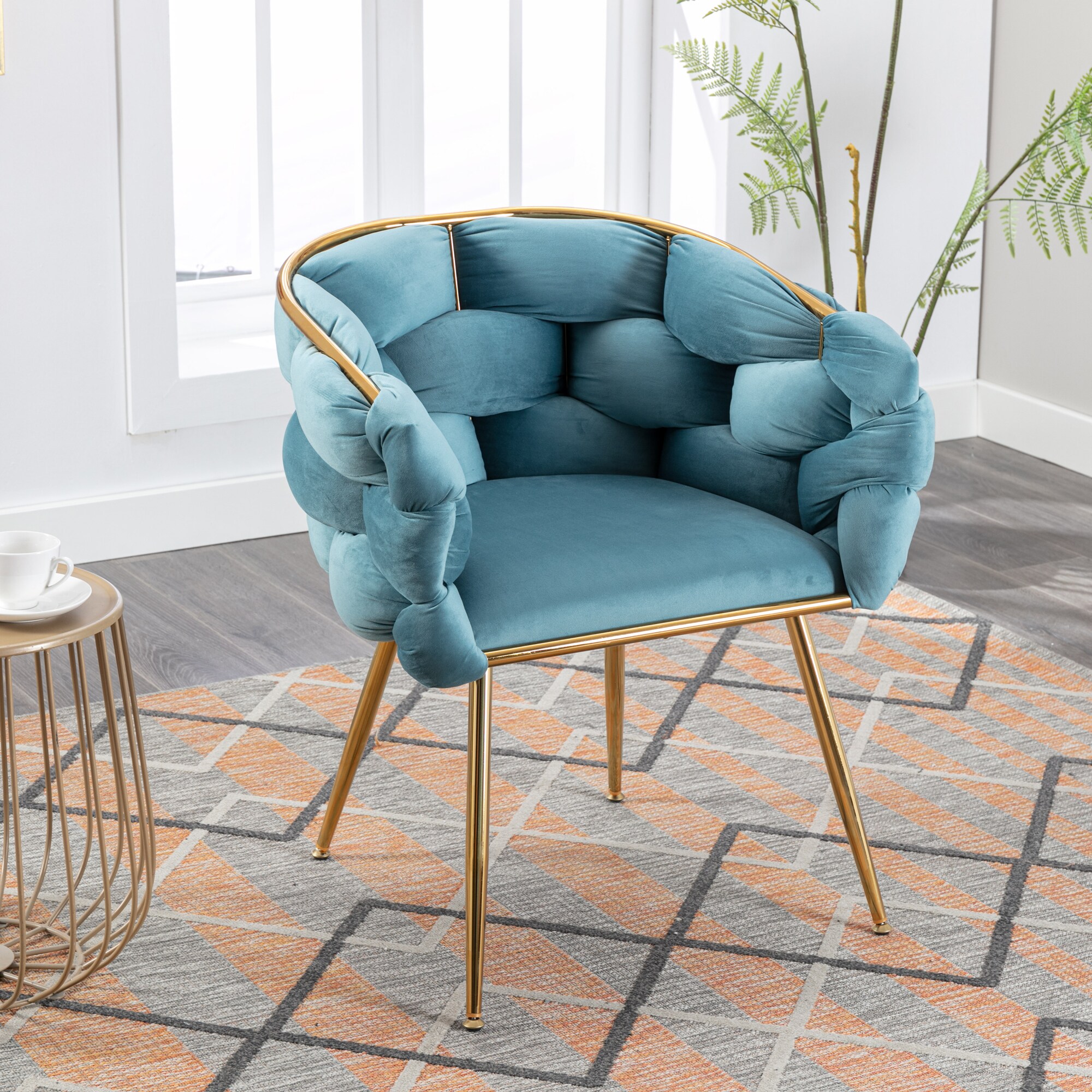 Wooakway - 28in. W Modern Simple Velvet Single Chair with Armrest Bedroom Dresser Stool Blue