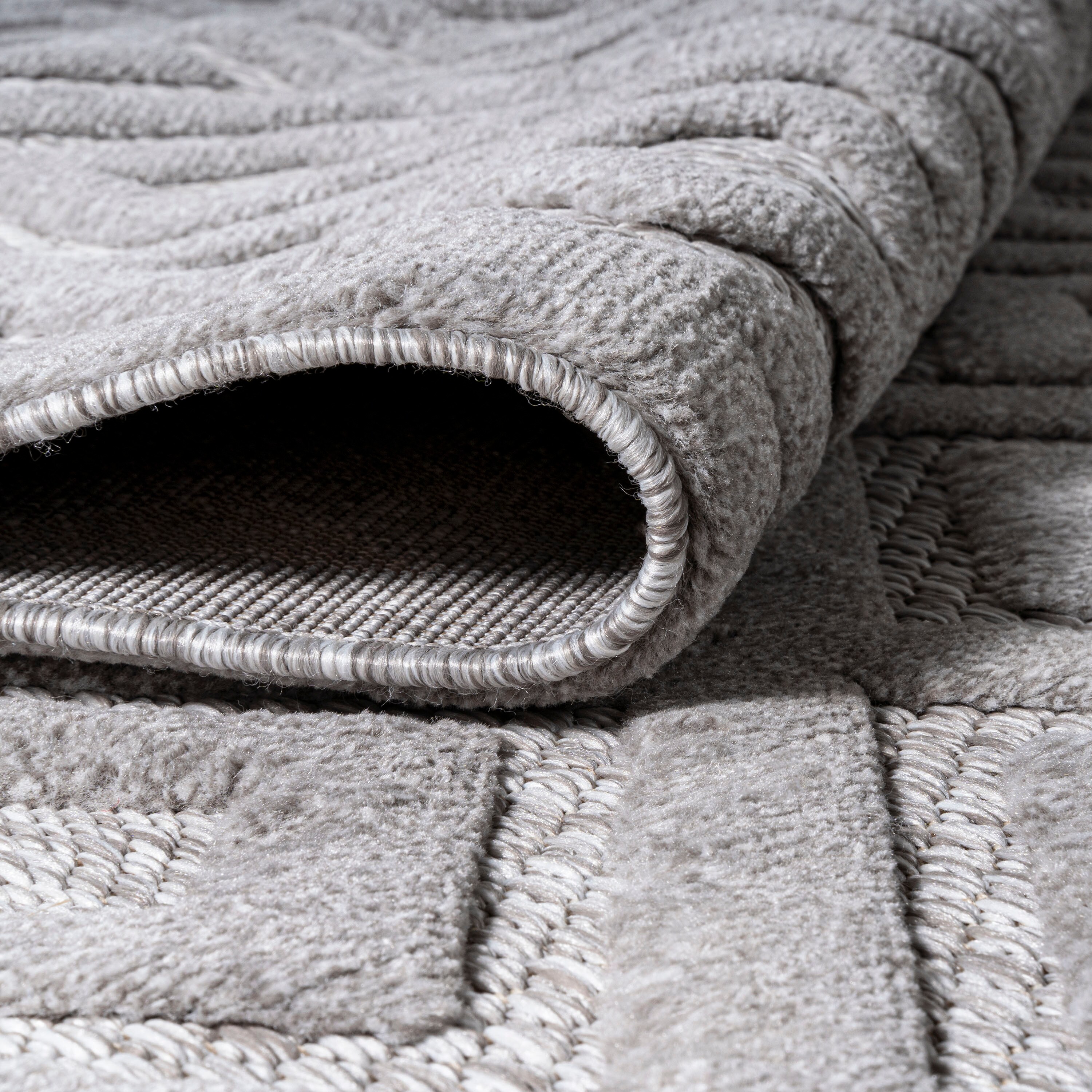 Elysian Light Gray Geometric Synthetic Indoor/Outdoor Rug
