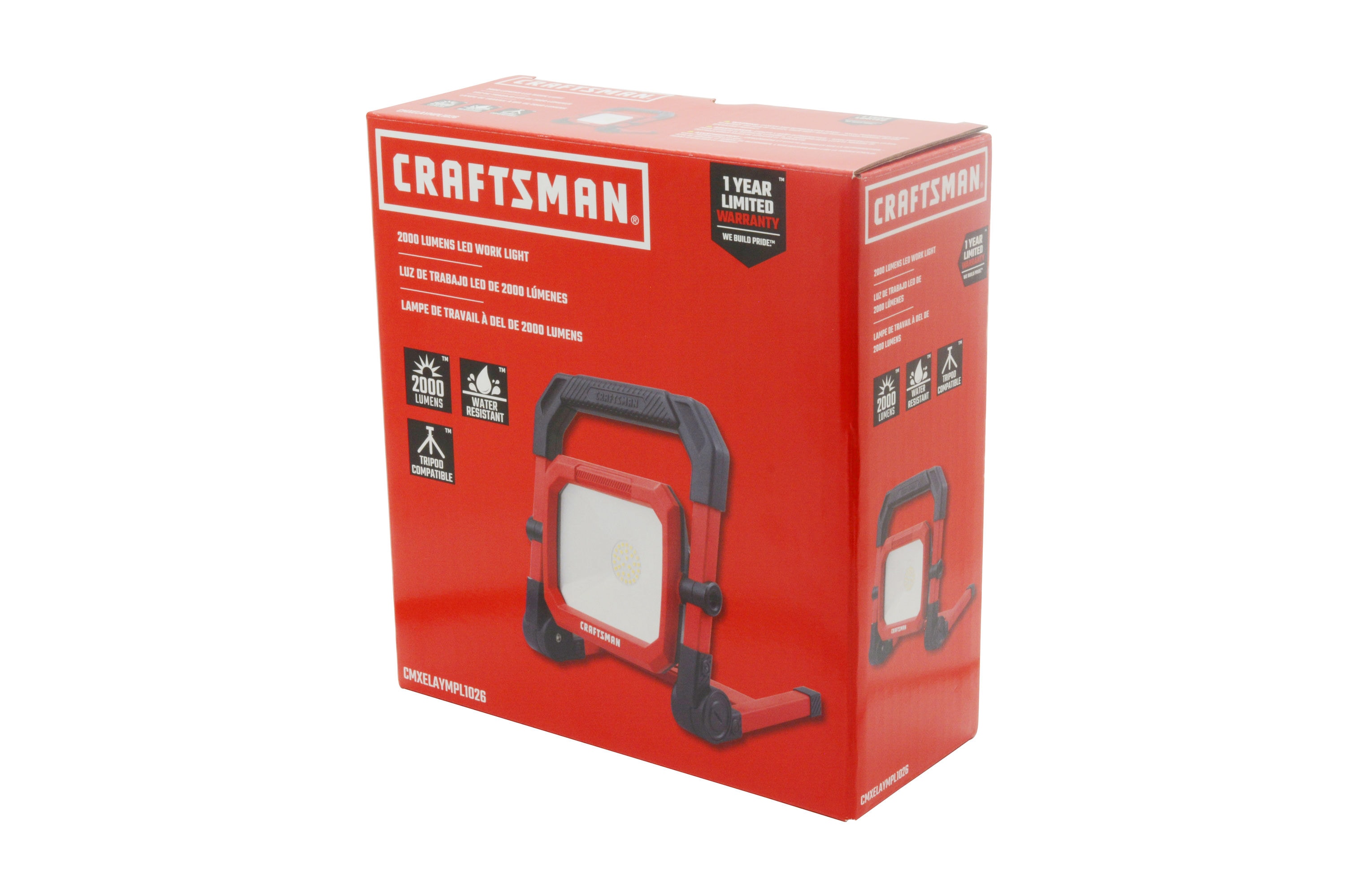 Craftsman 1100 Lumens 4000K LED Tiltable Portable Work Light in Red with 2-in-1 Adjustable Metal Rotating Stand and Handle, Impact-Resistant Glass