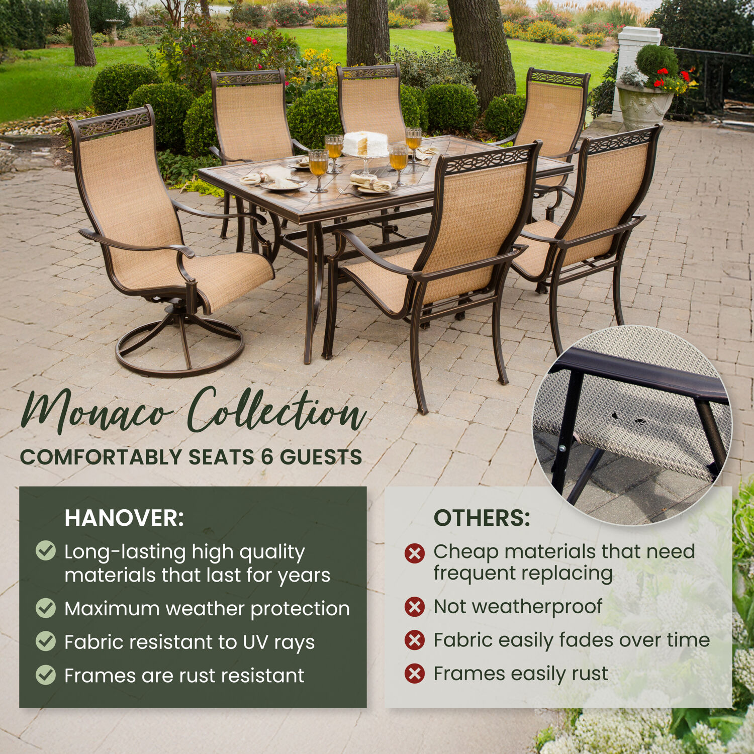 Monaco 7-Piece Brown and Tan Aluminum Outdoor Dining Set with Porcelain Table