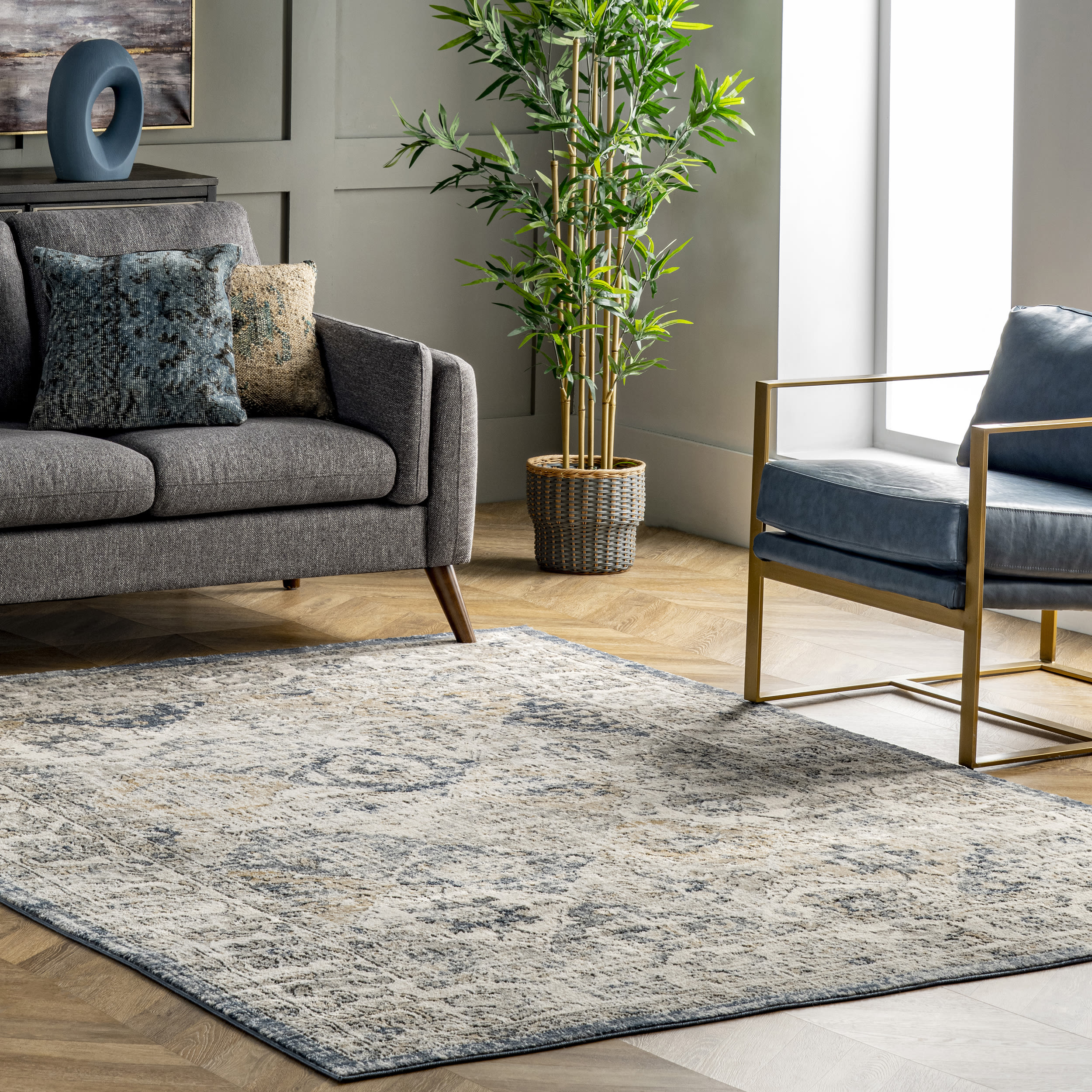 nuLOOM RZUM01A-6709 Spectrum II 6 x 9 (ft) Loomed Polypropylene Blue Rectangular Indoor Floral/Botanical Area rug