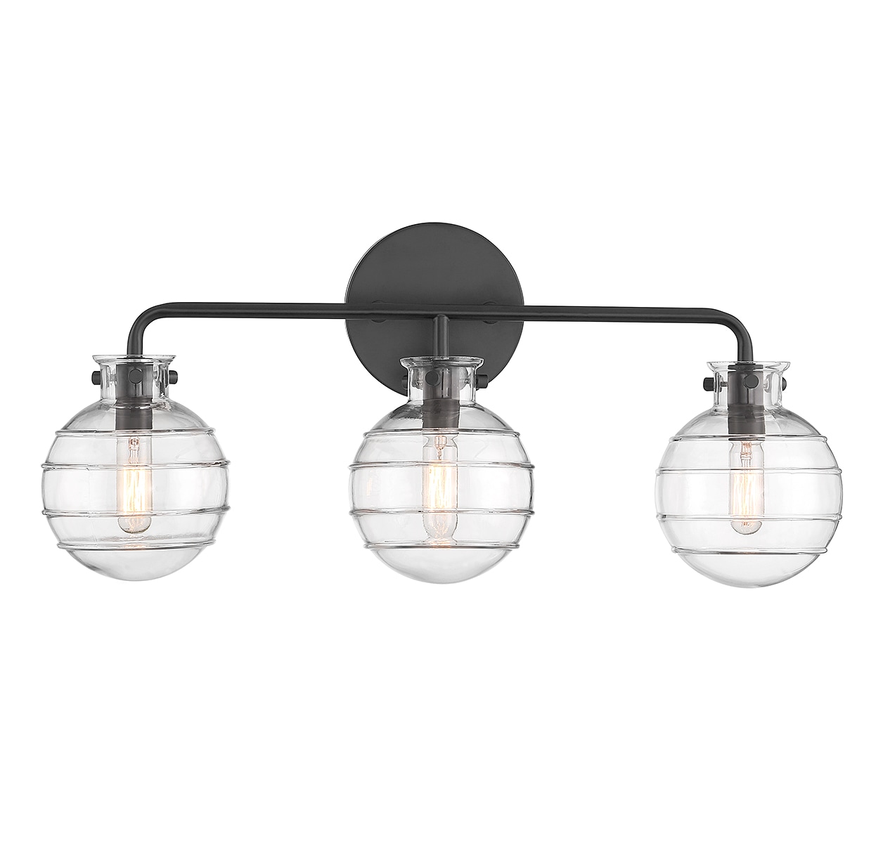 Matte Black 3-Light Vanity Light with Clear Swirl Glass Shades