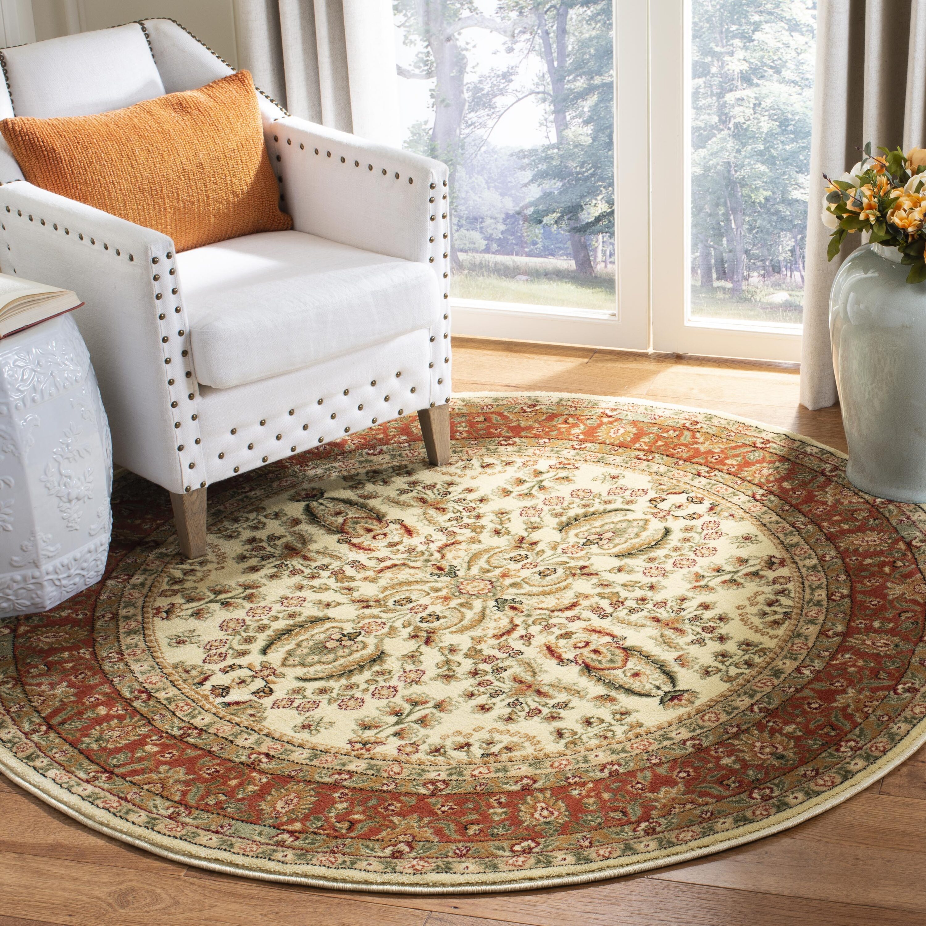 Safavieh LNH214R-5R Lyndhurst Isphahan 5 x 5 (ft) Loomed Polypropylene Ivory/Rust Round Indoor Floral/Botanical Oriental Area rug