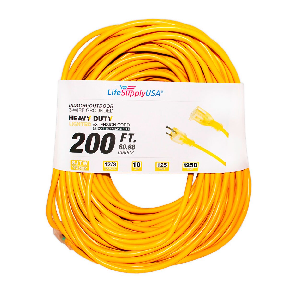 LifeSupplyUSA 120-ft 14/3-Prong Indoor/Outdoor Sjtw Heavy Duty Lighted Extension  Cord in the Extension Cords department at