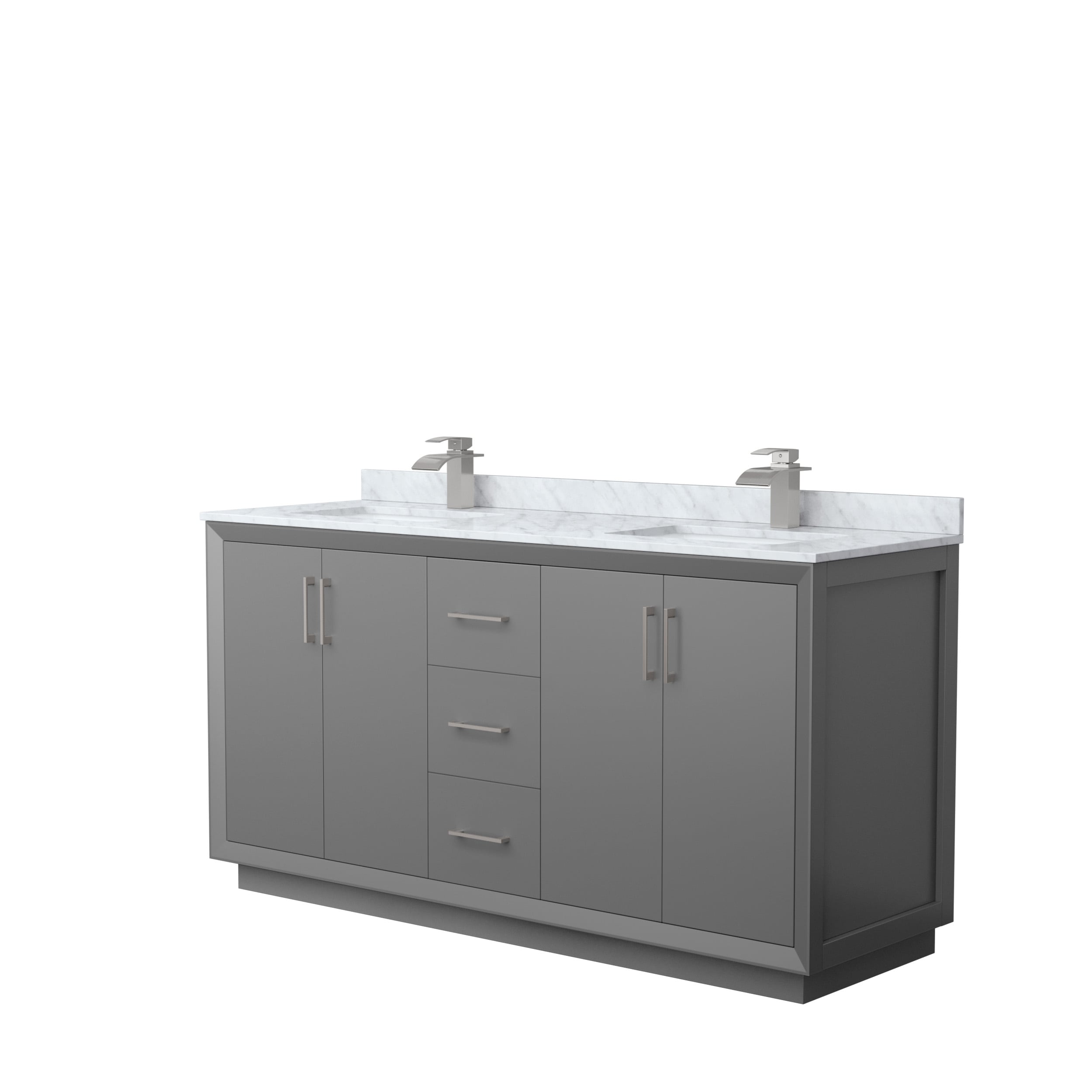 Wyndham Collection WCF414166DKGCMUNSMXX Strada 66-in Dark Gray with Brushed Nickel Trim Undermount Double Sink Bathroom Vanity with White Carrara Marble Natural Marble Top