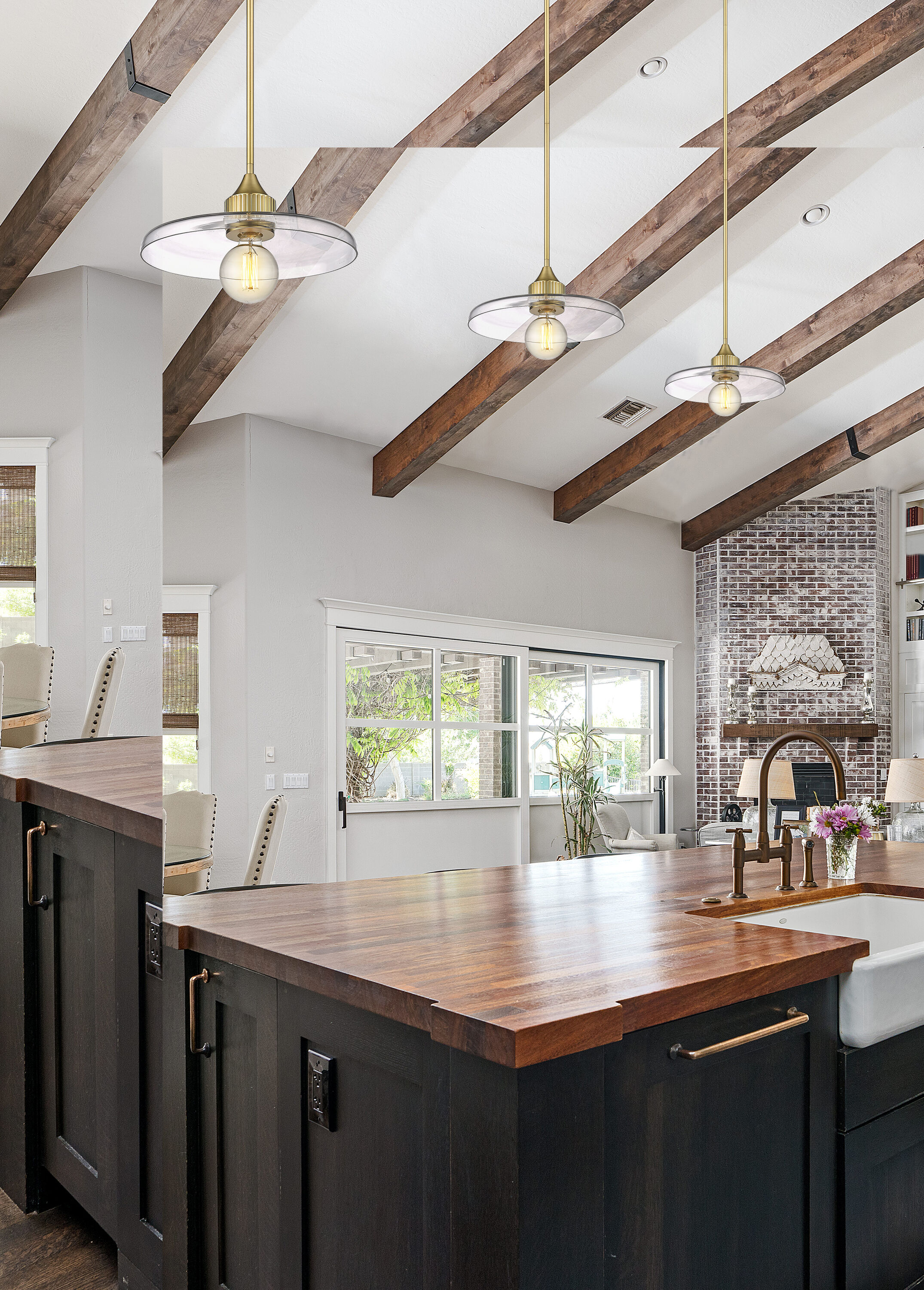Olde Brass and Glass 14" Indoor/Outdoor Pendant Light