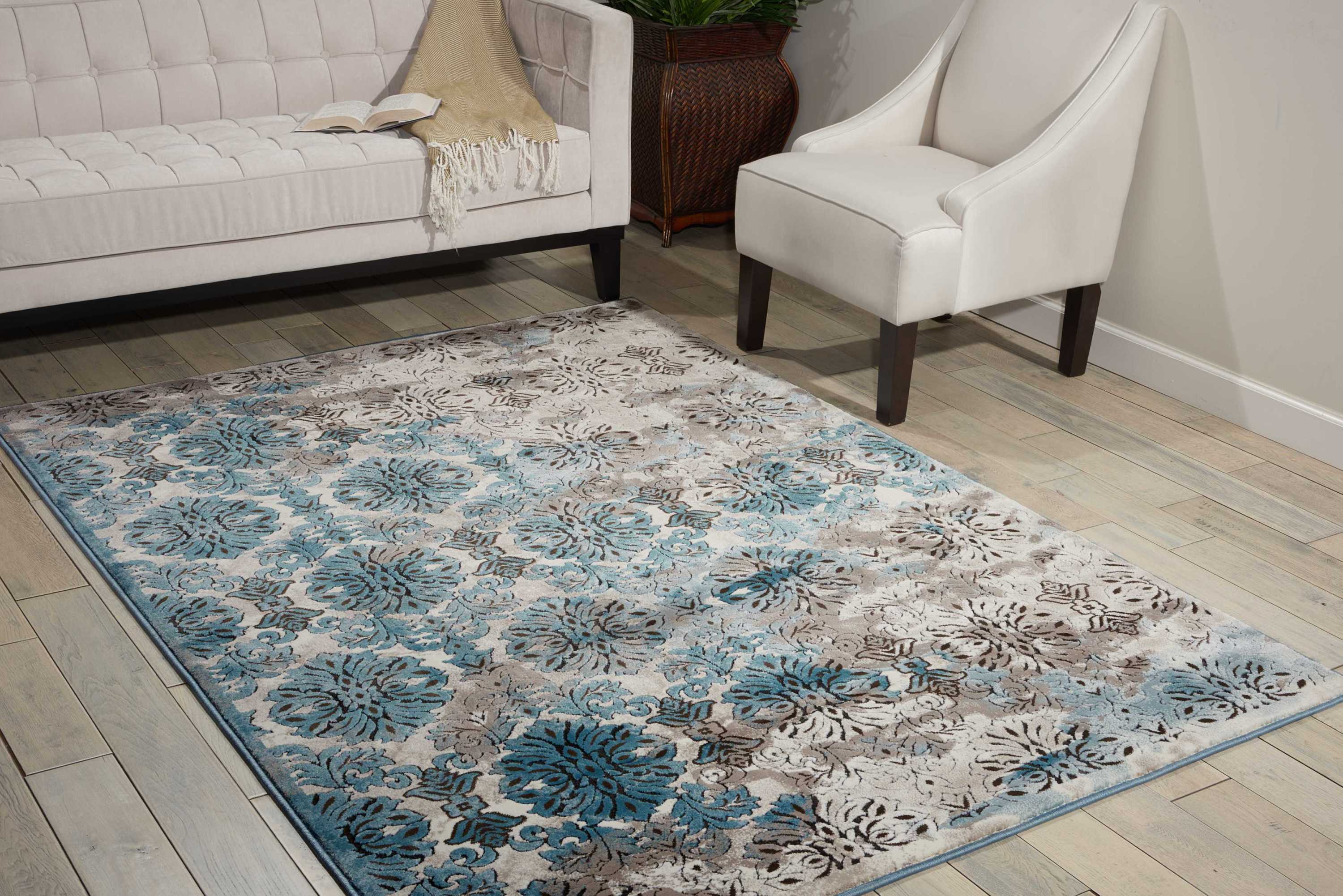 Nourison 33975 Karma 3 x 5 Ivory Blue Indoor Abstract Mid-Century Modern Area Rug