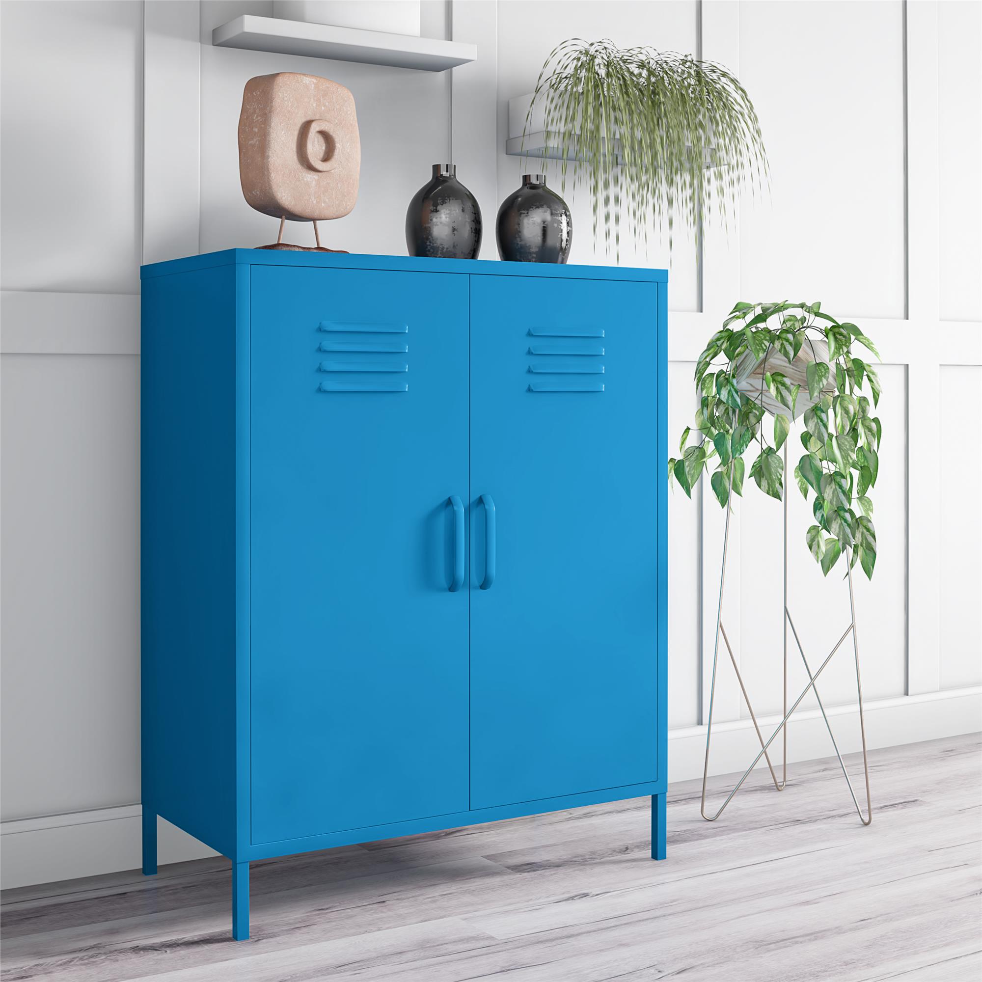 Bright Blue Metal Locker Style Storage Cabinet with Adjustable Shelving