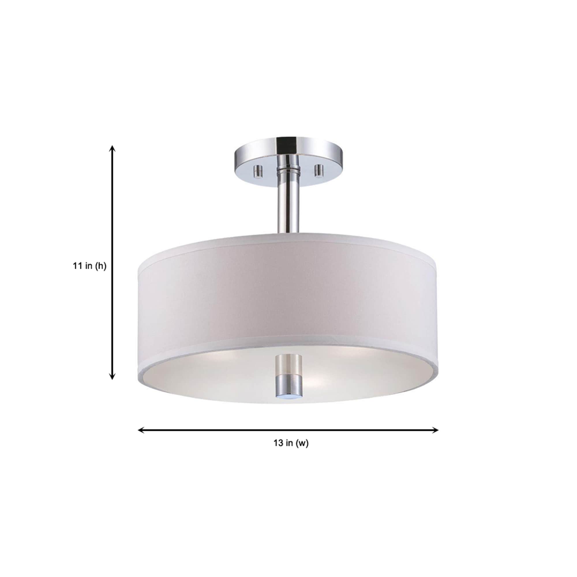 Contemporary Chrome Drum Ceiling Light with White Shade
