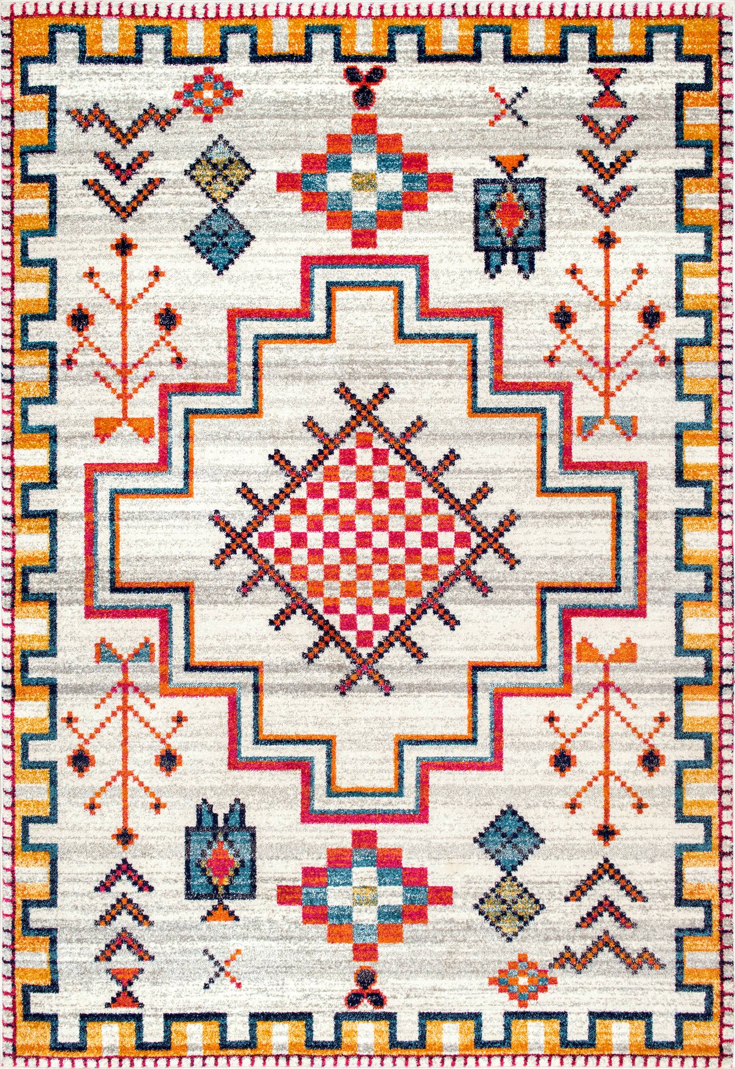 nuLOOM RZBD67A-10014 10 x 14 (ft) Loomed Polypropylene Silver Rectangular Indoor Medallion Southwestern Area rug