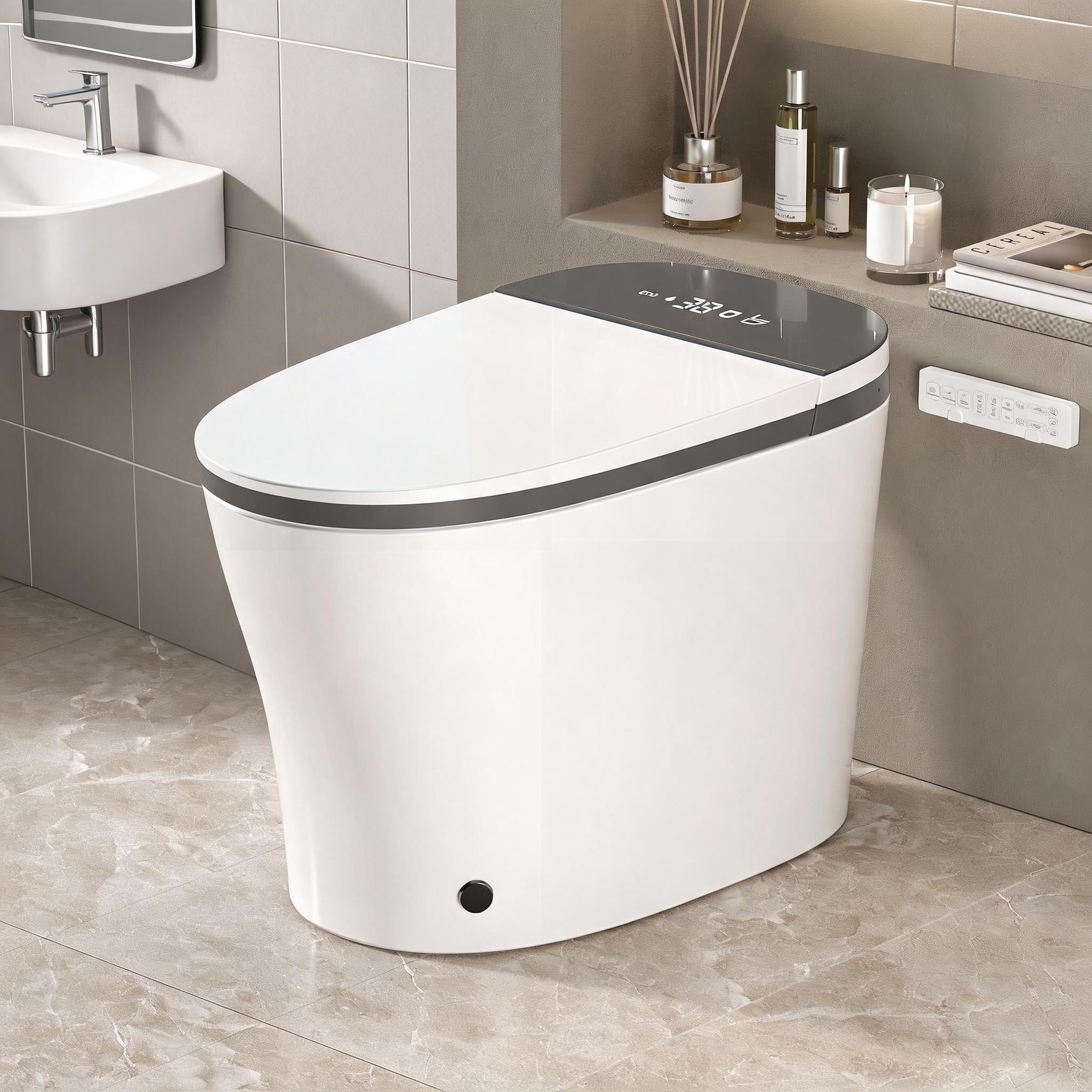Naturefalls - Smart One-Piece Toilet with Bidet Elongated Porcelain White Finish Hands-Free Flush...