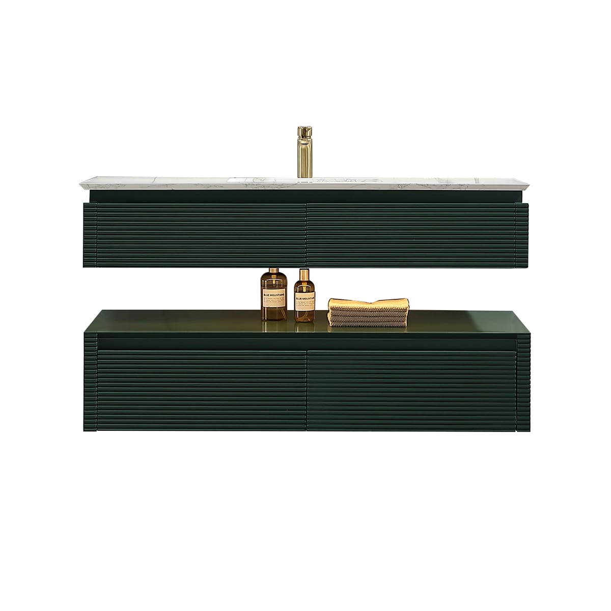 Iseryn AAB48V13GN 48 Green Undermount Single Sink Floating Bathroom Vanity with White Engineered Stone Top