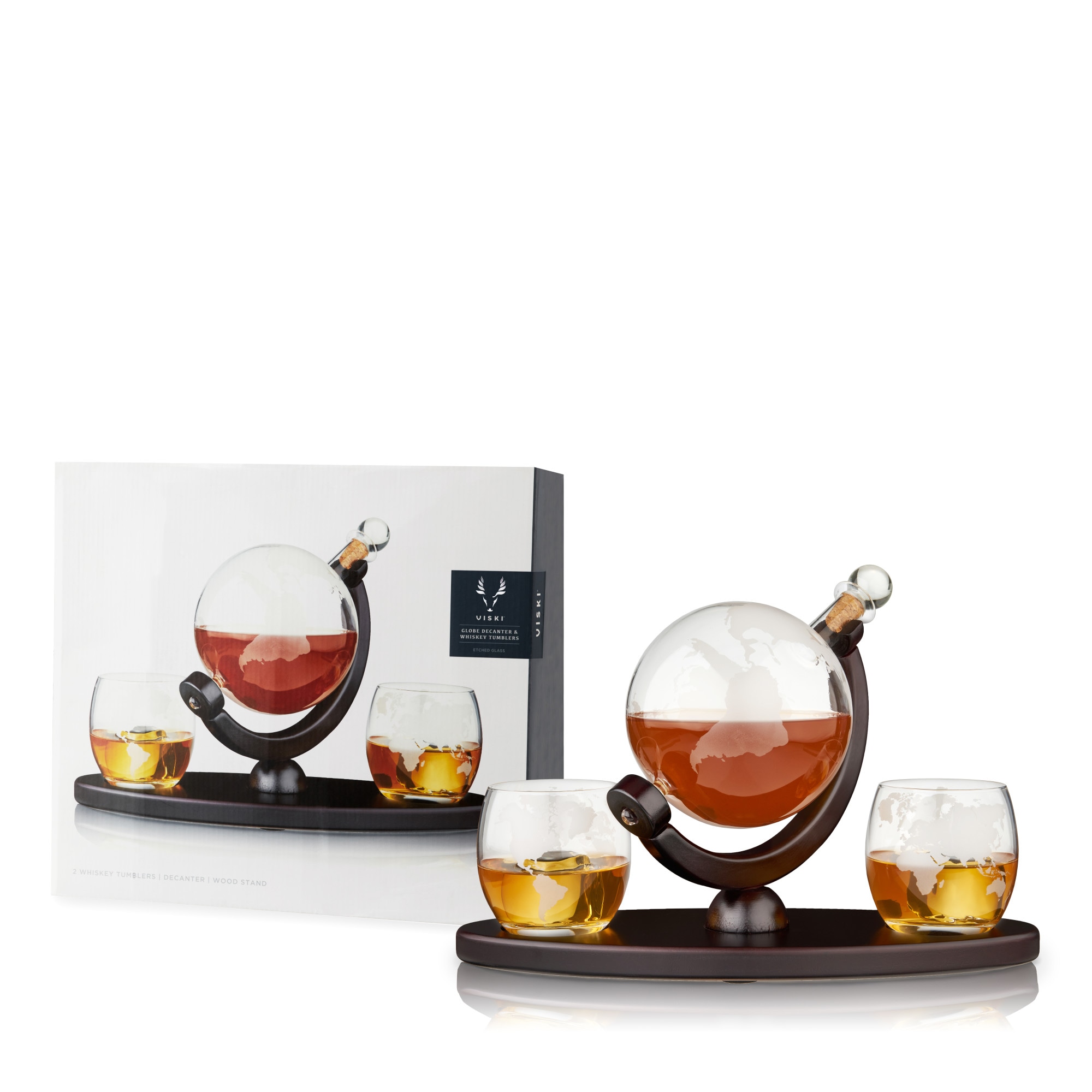 Viski Globe Decanter and Whiskey Tumblers Set of 3 by 