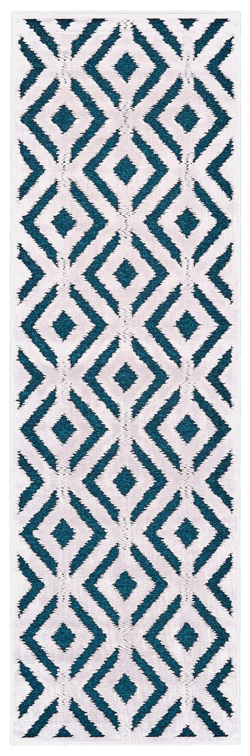 Room Envy 680R3490TELWHTI6A 2 x 8 (ft) Loomed Rayon Blue/Green/White Rectangular Indoor Solid Runner rug