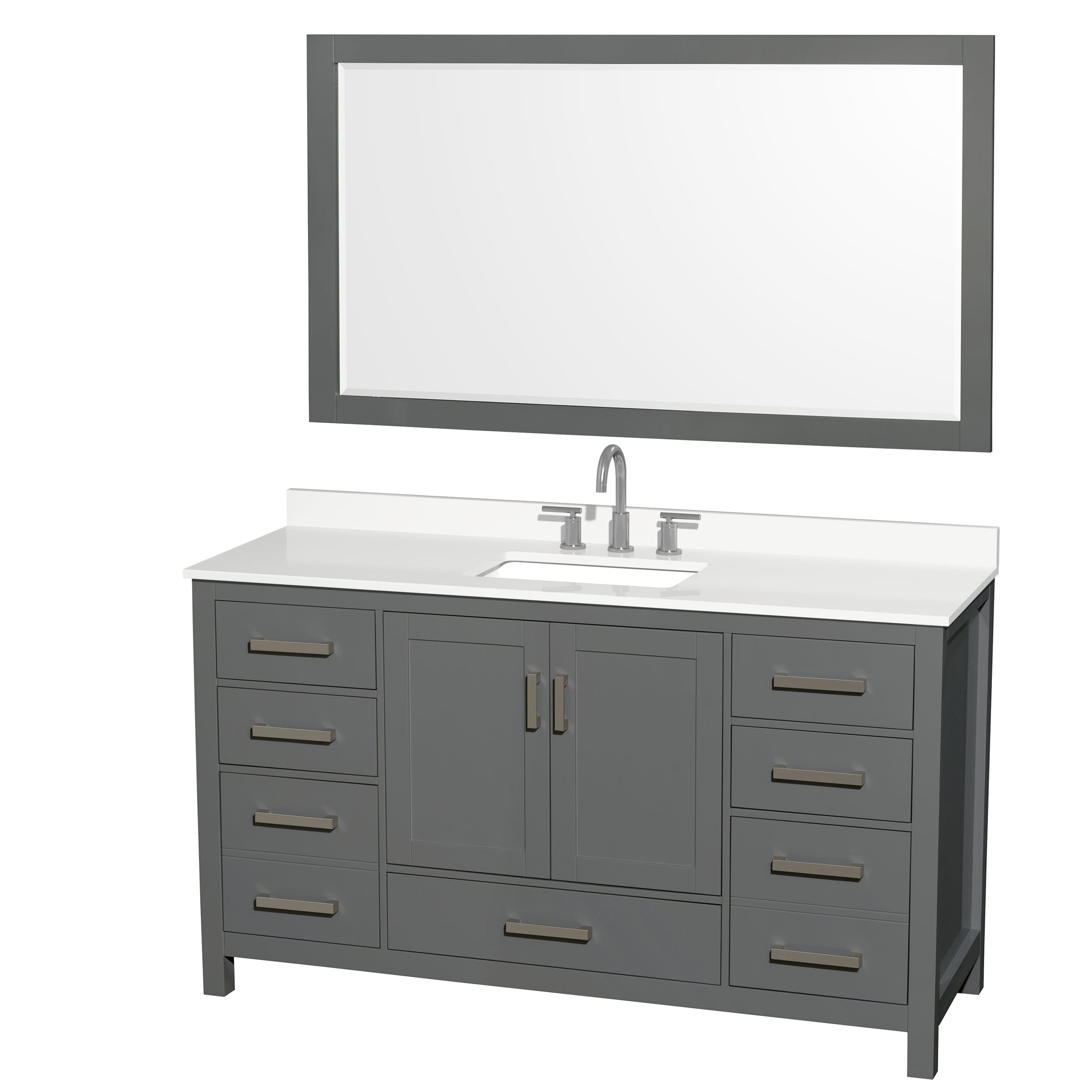 Wyndham Collection WCS141460SKGWQUS3M58 Sheffield 60-in Dark Gray with Brushed Chrome Trim Undermount Single Sink Bathroom Vanity with White Quartz Quartz Top (Mirror Included)