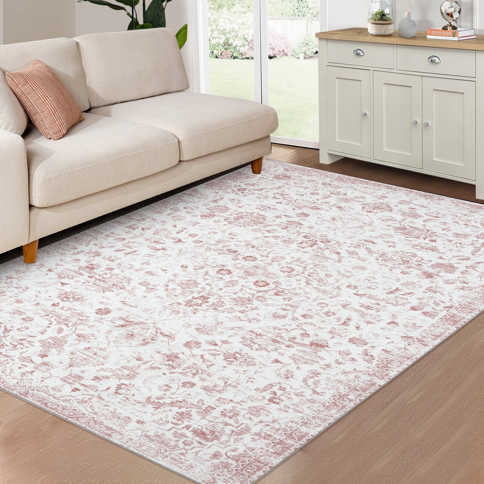 Garvee YXY-LO-PHO-0ZKXYAM0 8 x 10 (ft) Loomed Polyester Pink Rectangular Indoor Floral/Botanical Vintage Machine washable Area rug