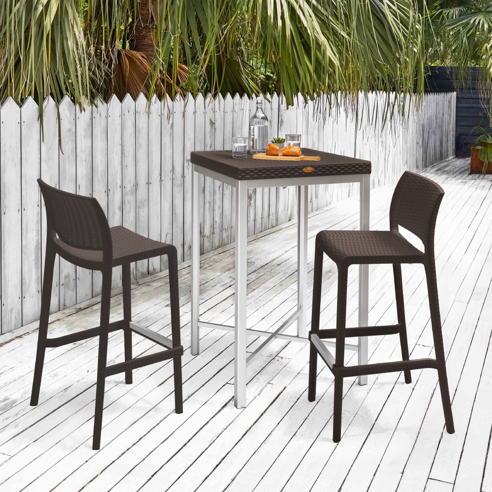 Lagoon 17022BN3-27036BN3 3 -Piece Brown Balcony Height Patio Dining Set Resin Square Table with 2 Stationary Chairs