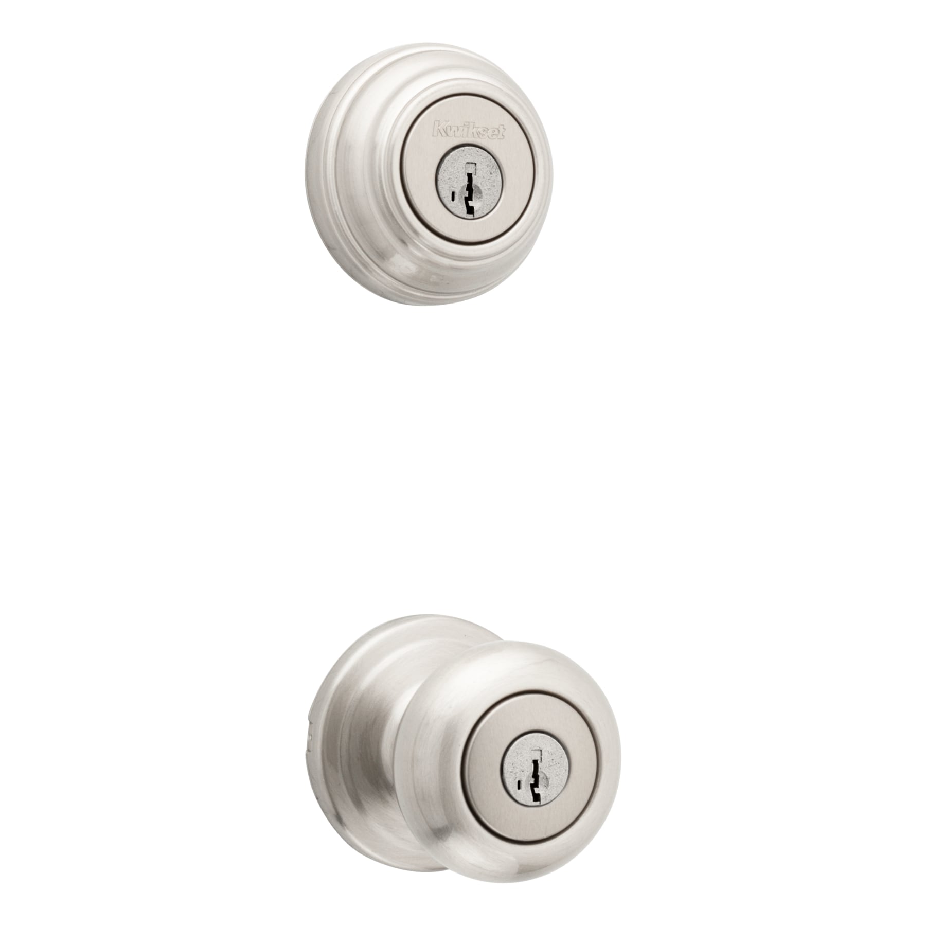 Kwikset Signature Series Signatures Juno Satin Nickel Smartkey Exterior  Single-cylinder deadbolt Keyed Entry Door Knob Combo Pack with  Antimicrobial Technology in the Door Knobs department at