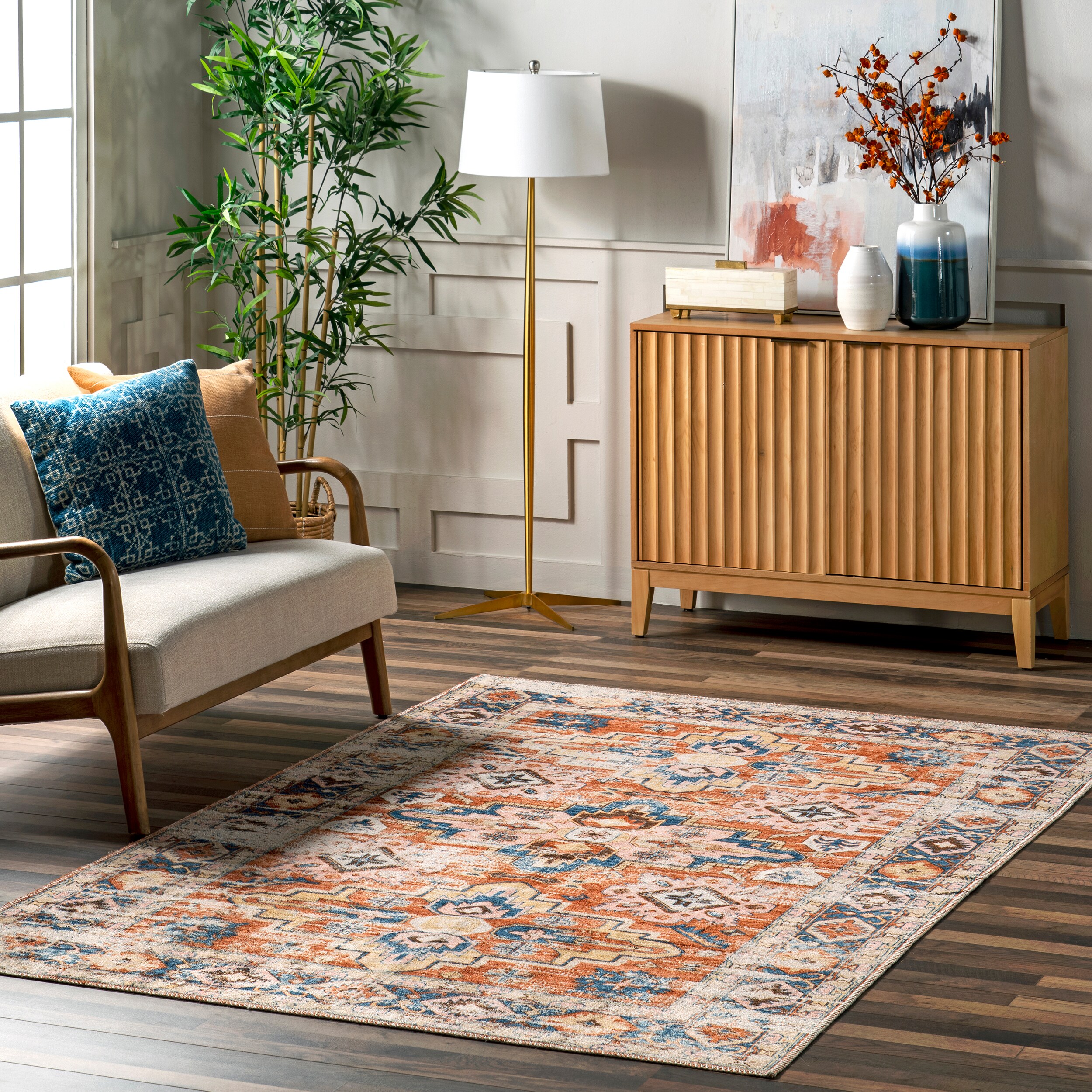 nuLOOM 200SVMN17A-508 Annica SpinClean Multi Medallion Machine Washable 5ft. x 8ft. Rust Area Rug