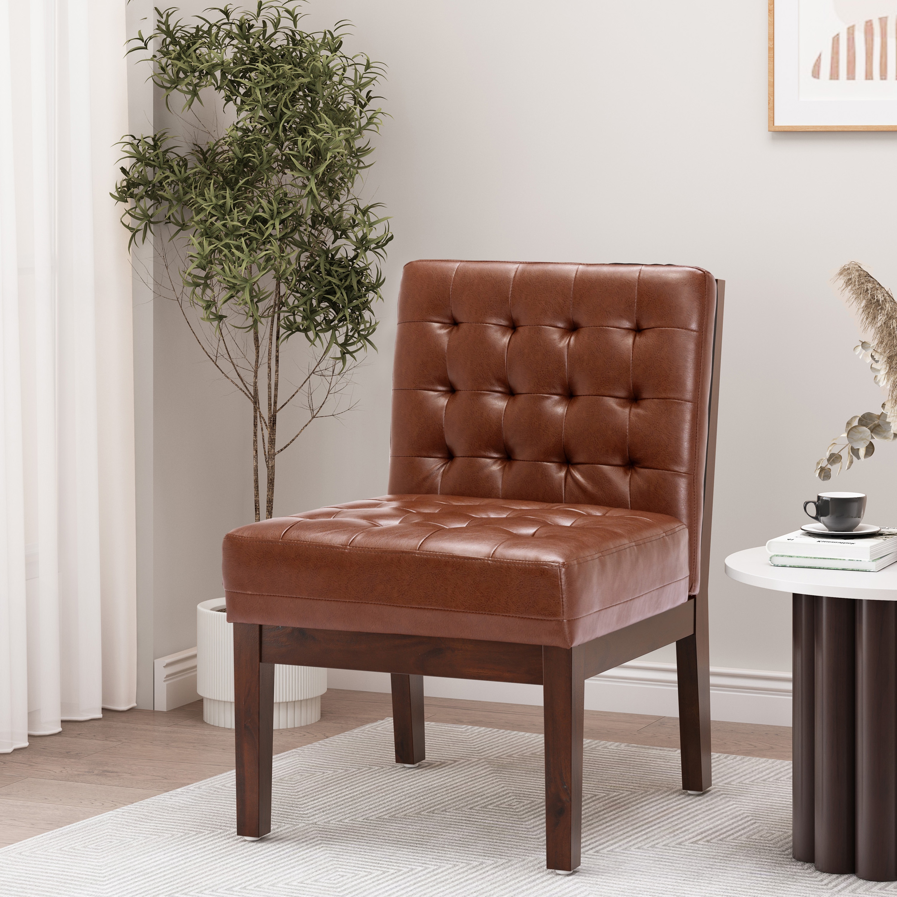 Christopher Knight Home 315644 Uintah Contemporary Tufted Accent Chair Cognac Brown and Dark Espresso