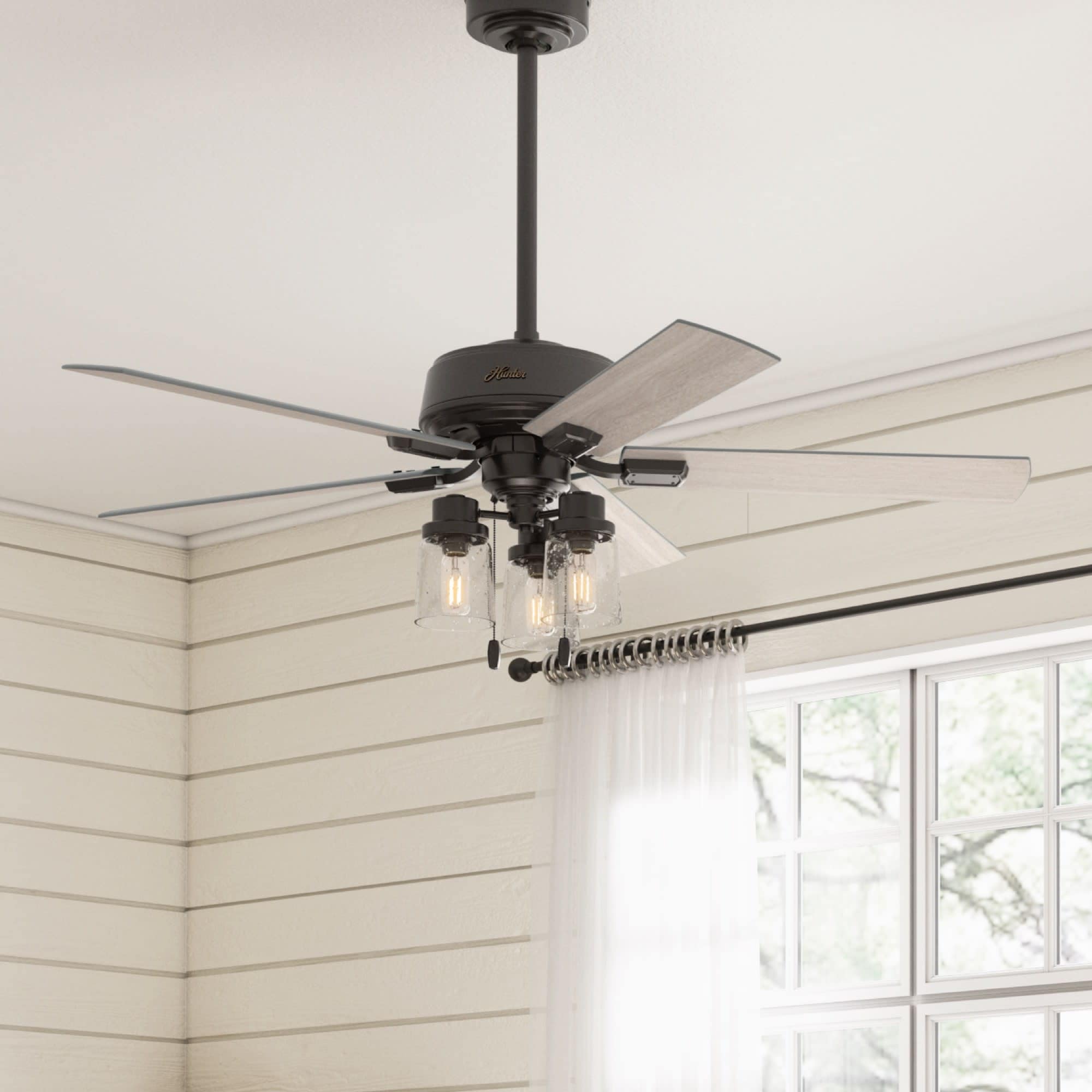 Hunter 50311 Hartland 52-in Noble Bronze with Light Gray Oak Blades Ceiling Fan With Light ( 5 -Blade )