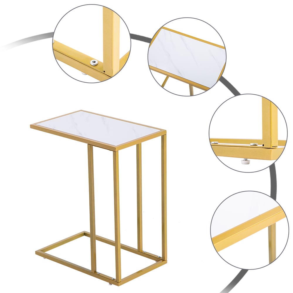 Gold Metal Frame White Marble Top C-Side Table
