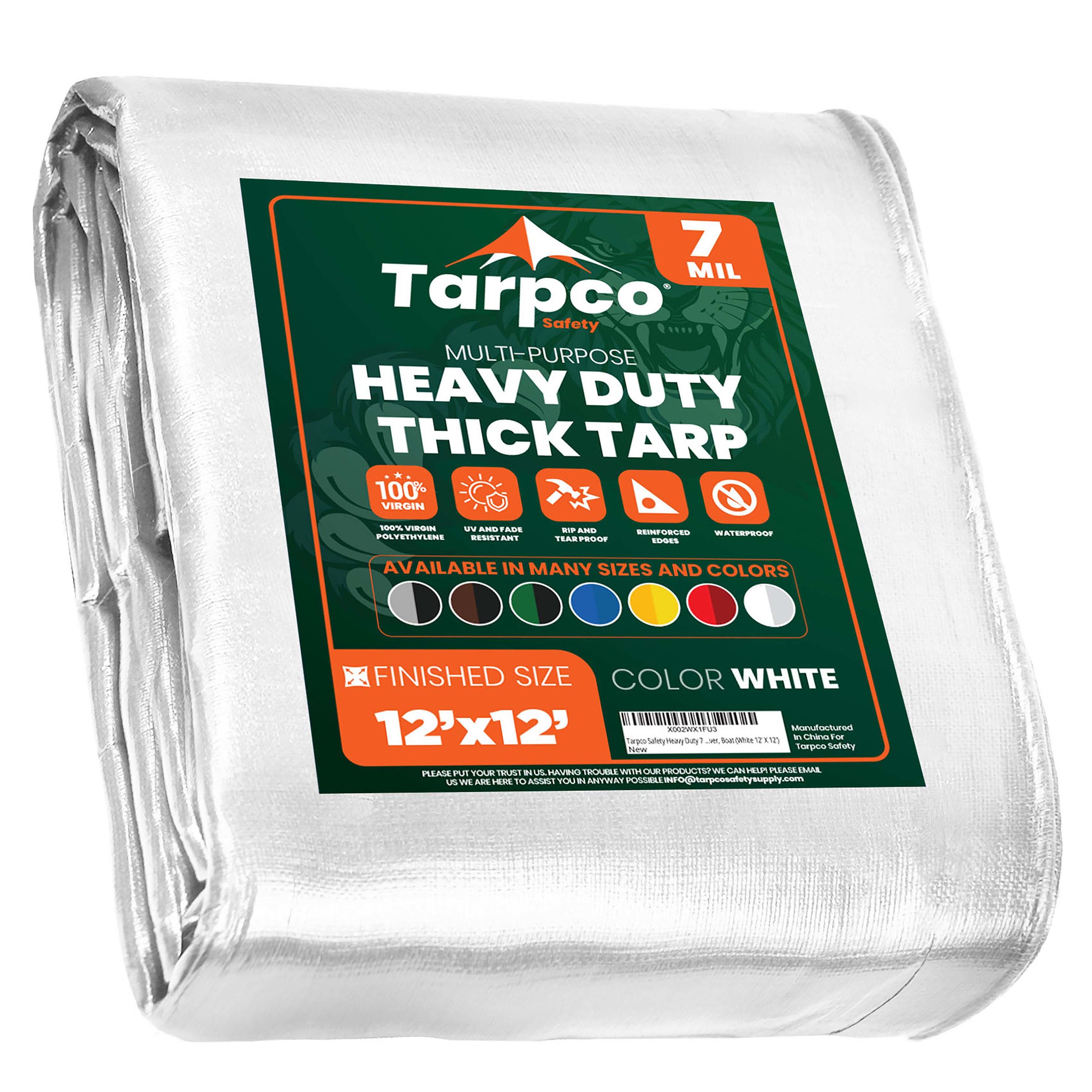 Tarpco Safety TS-204-12X12 12-ft x 12-ft White Waterproof Commercial Polyethylene 7-Mils Tarp
