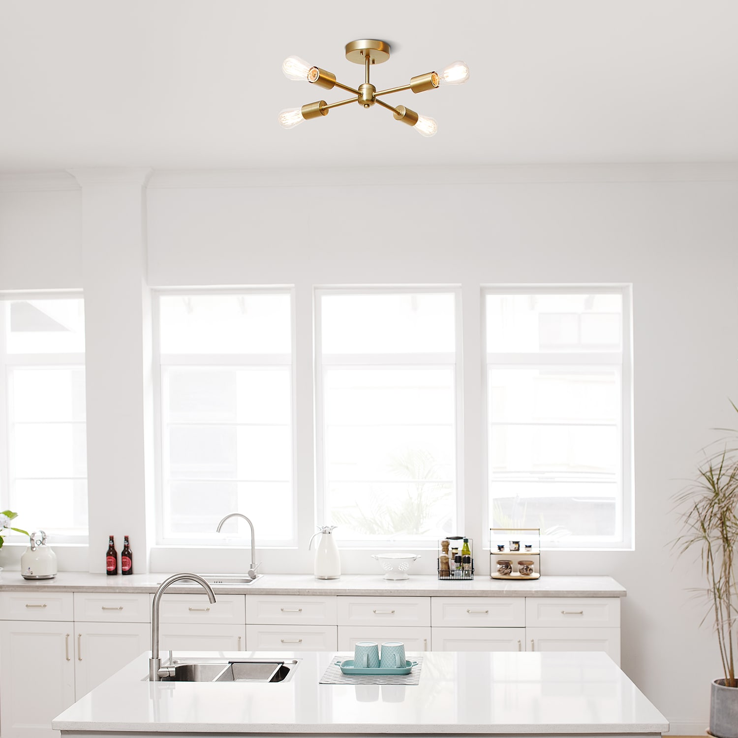 Globe Electric 61122 4 -Light 17-in Matte Brass Flush Mount Light