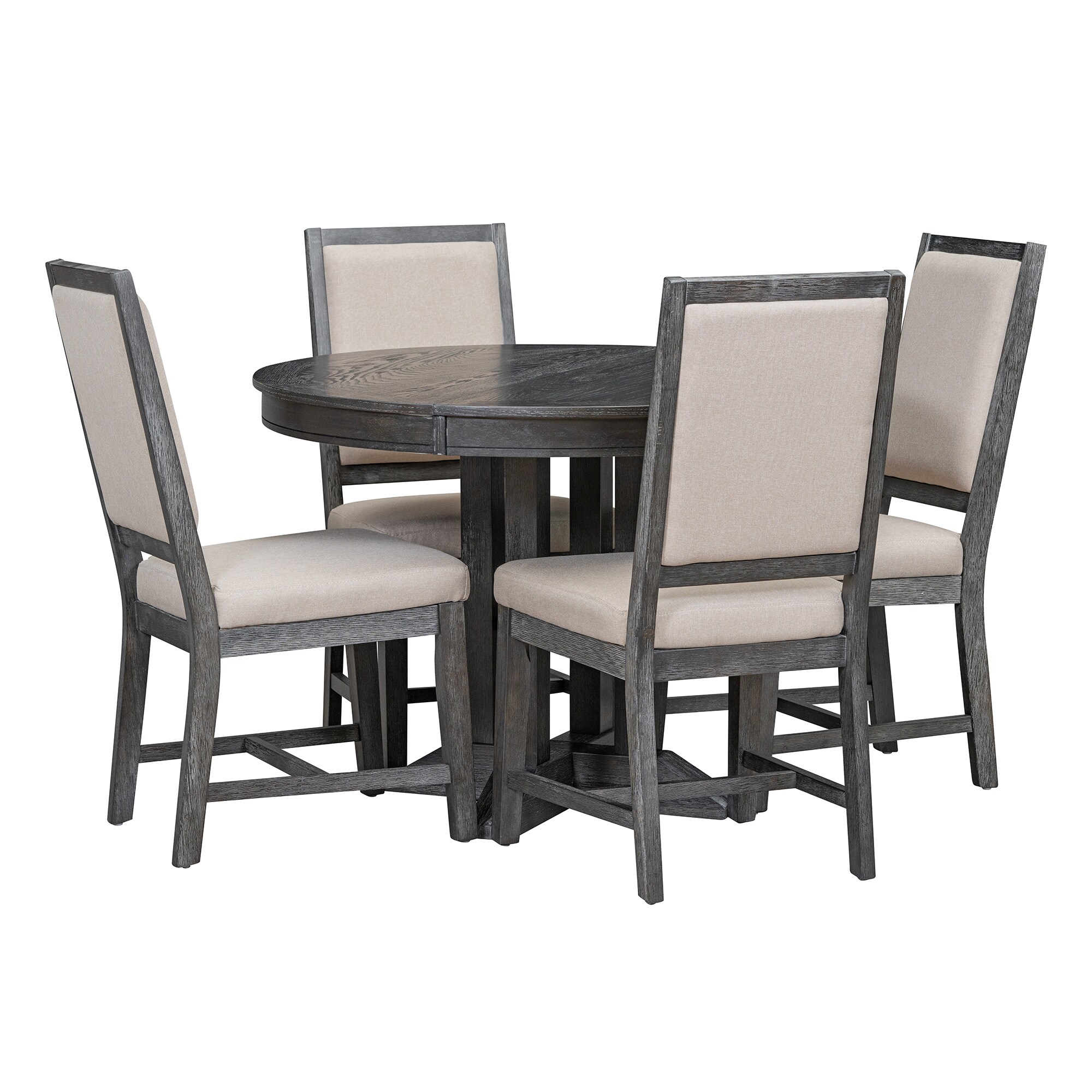 SINOFURN SYA330022GY Black Rustic Dining Room Set with Round Table ( Seats 4 )