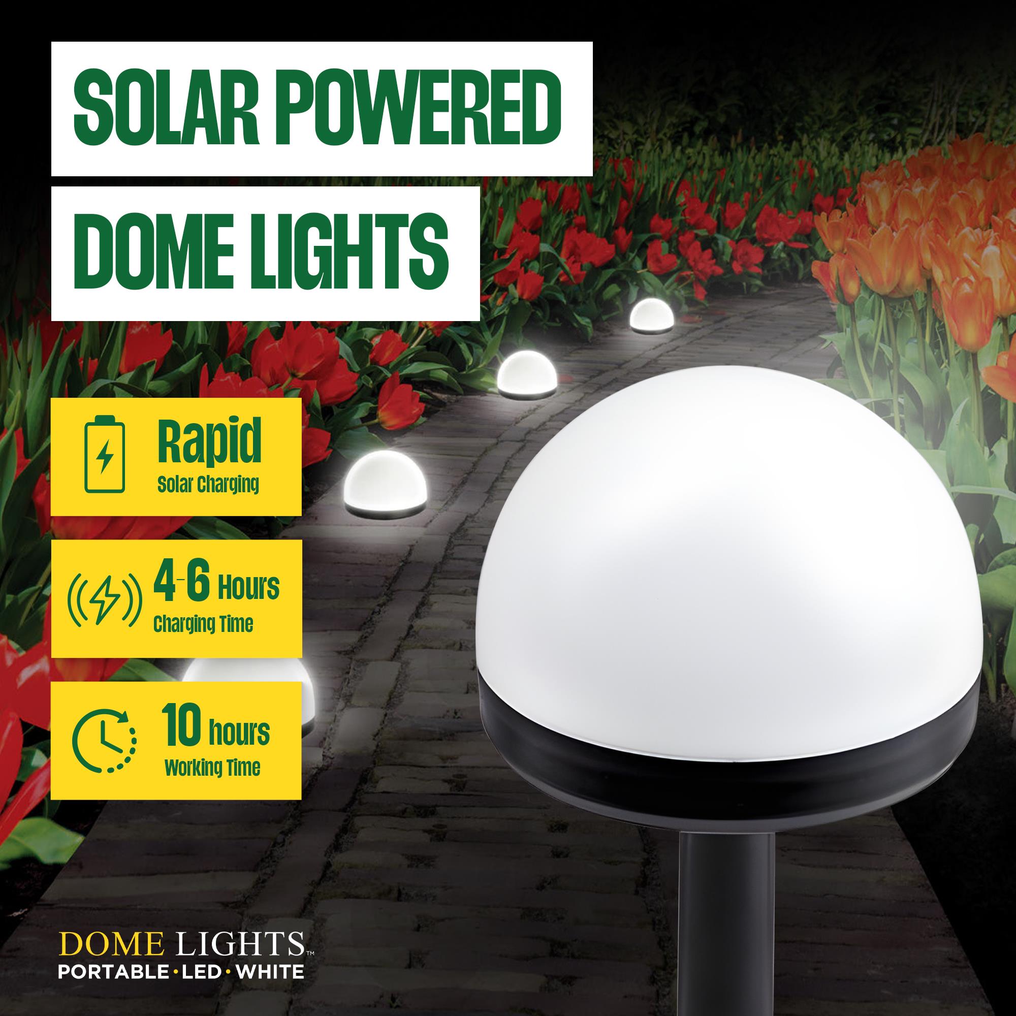Bell + Howell Solar Powered Dome Pathway Lights with Auto On/Off, Set of 4