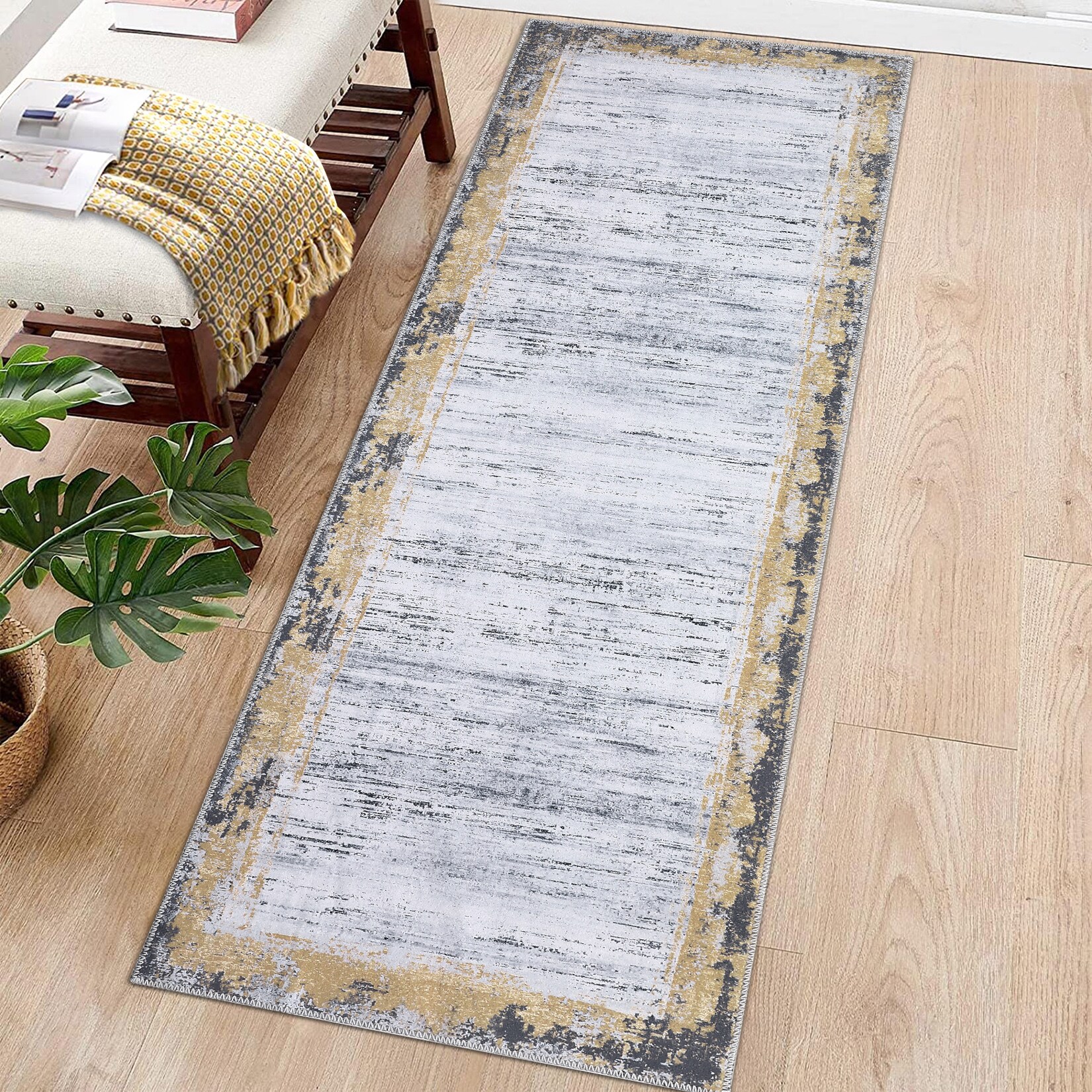 Garvee YXY-LO-PHO-10RR6YPO 2 x 10 (ft) Loomed Polyester Yellow Rectangular Indoor Ombre Mid-Century Modern Machine washable Runner rug