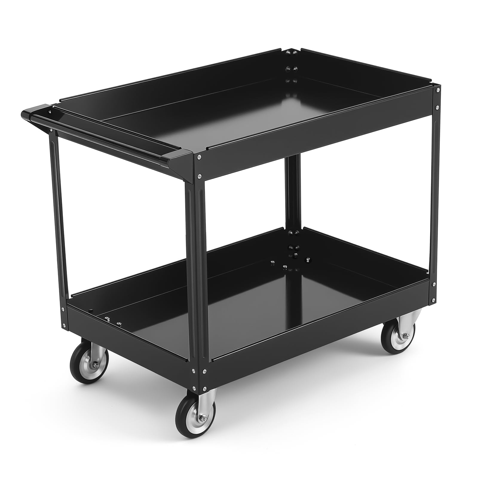 GarveeLife Utility Cart on Wheels 500 lbs Capacity Rolling Work Carts with Wheels 2 Shelf Heavy Duty Steel Service Cart Suitable for Warehouse Garage School Office Cleaning Black 40 multiplied by 24 multiplied by 32