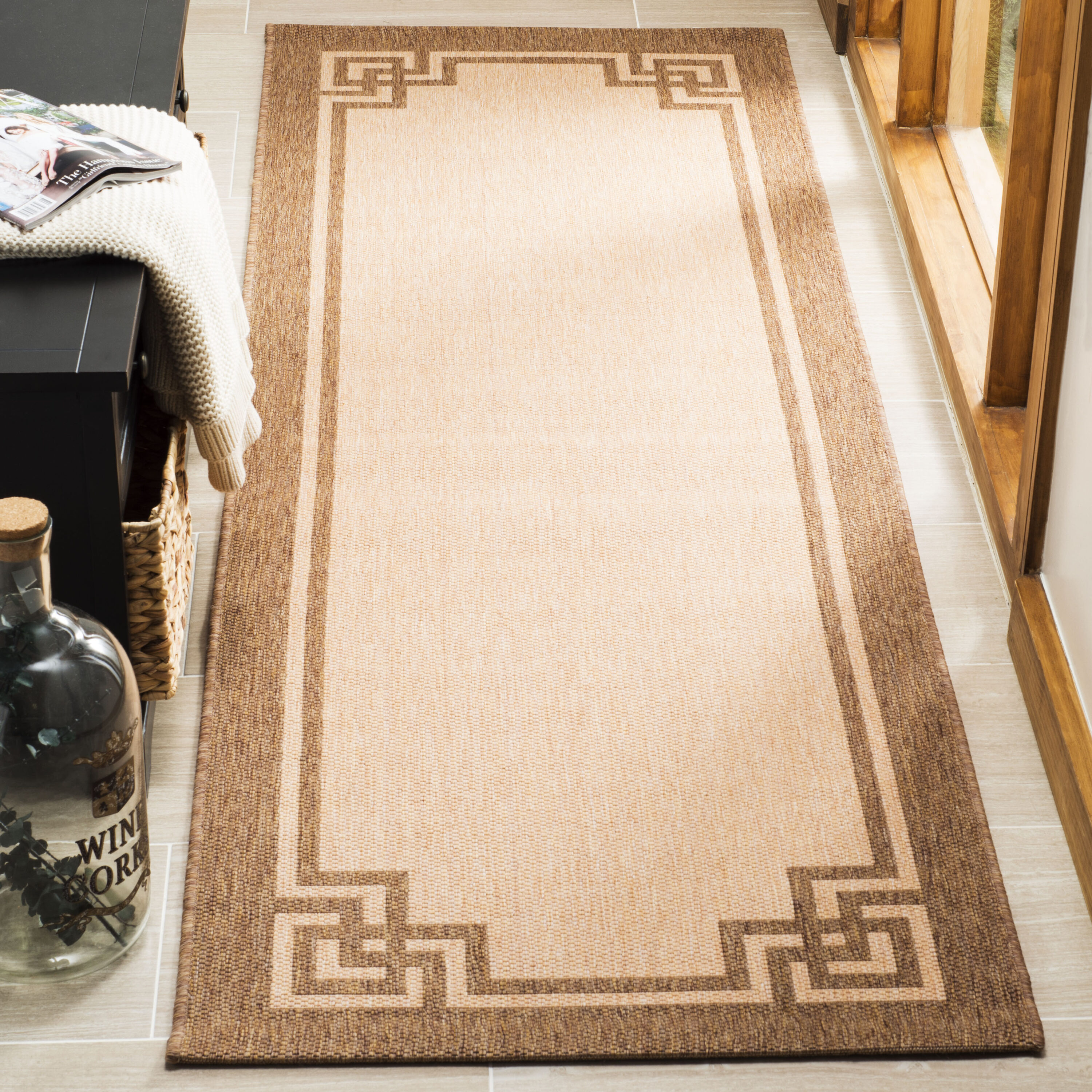 Handcrafted Beige & Dark Beige Synthetic Easy-Care Rug