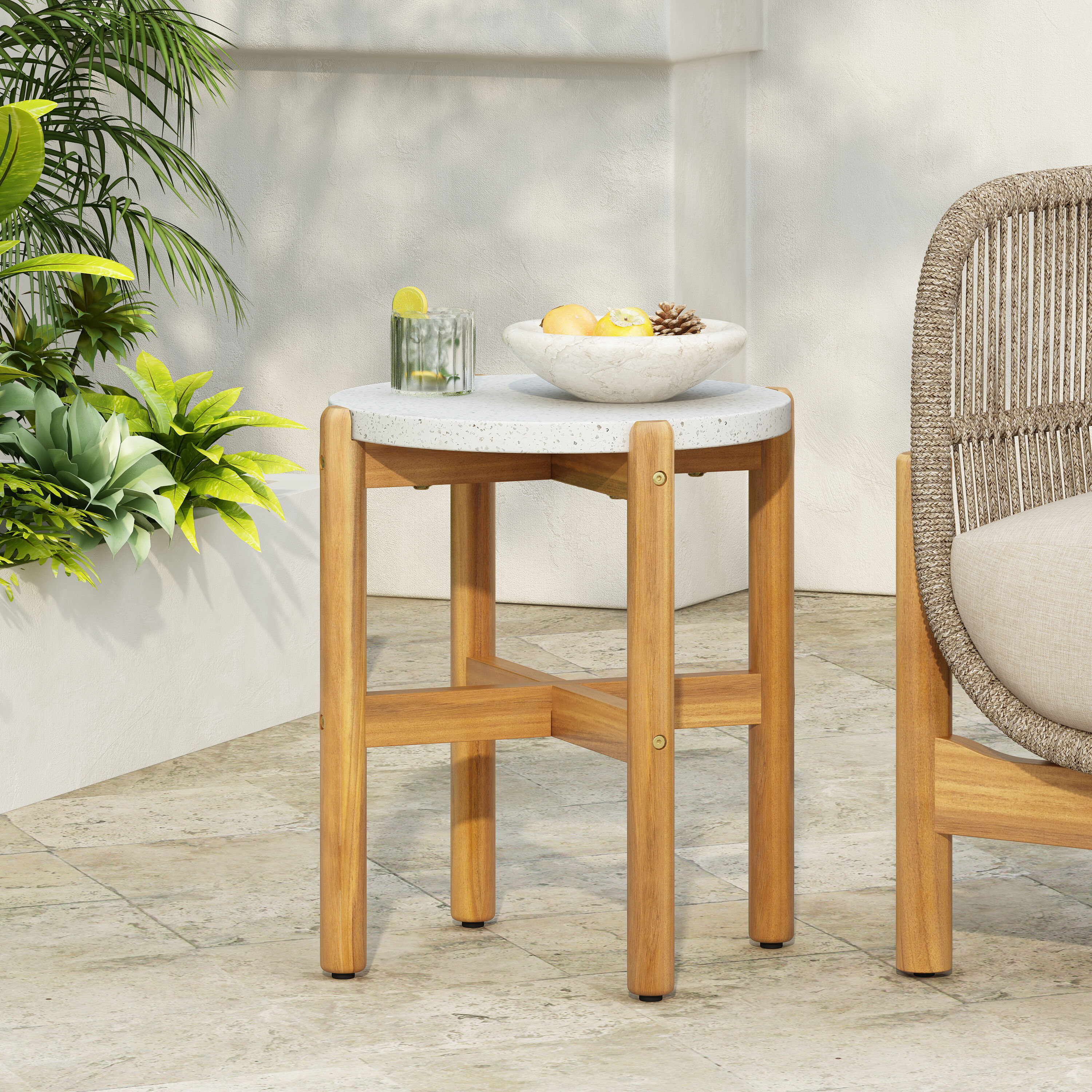 Christopher Knight Home 330319 Ava Outdoor End Table with Retro Legs and Concrete Inspired Top