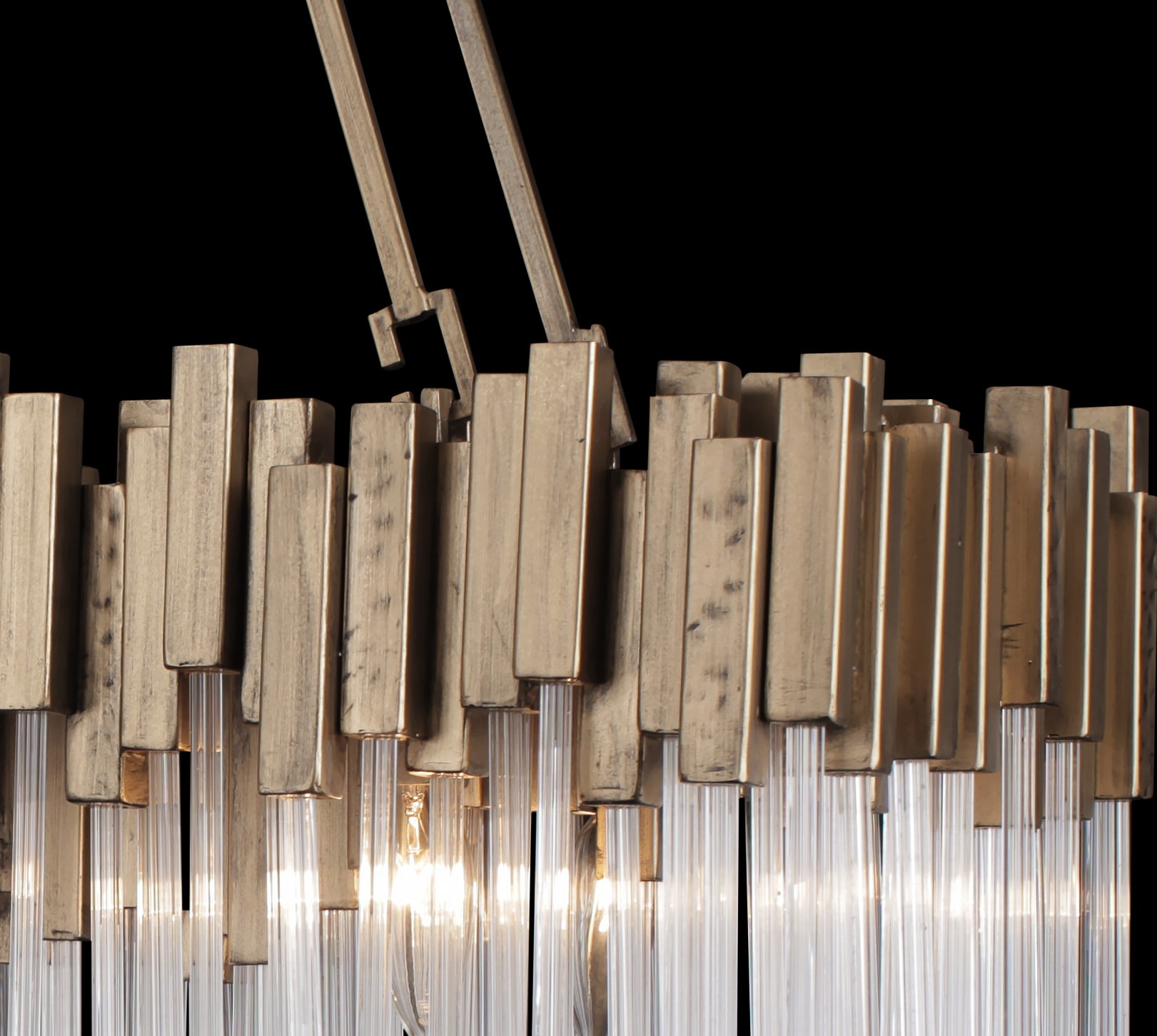 Studio 54 Glam 6-Light Linear Pendant in Havana Gold with Hammered Accents