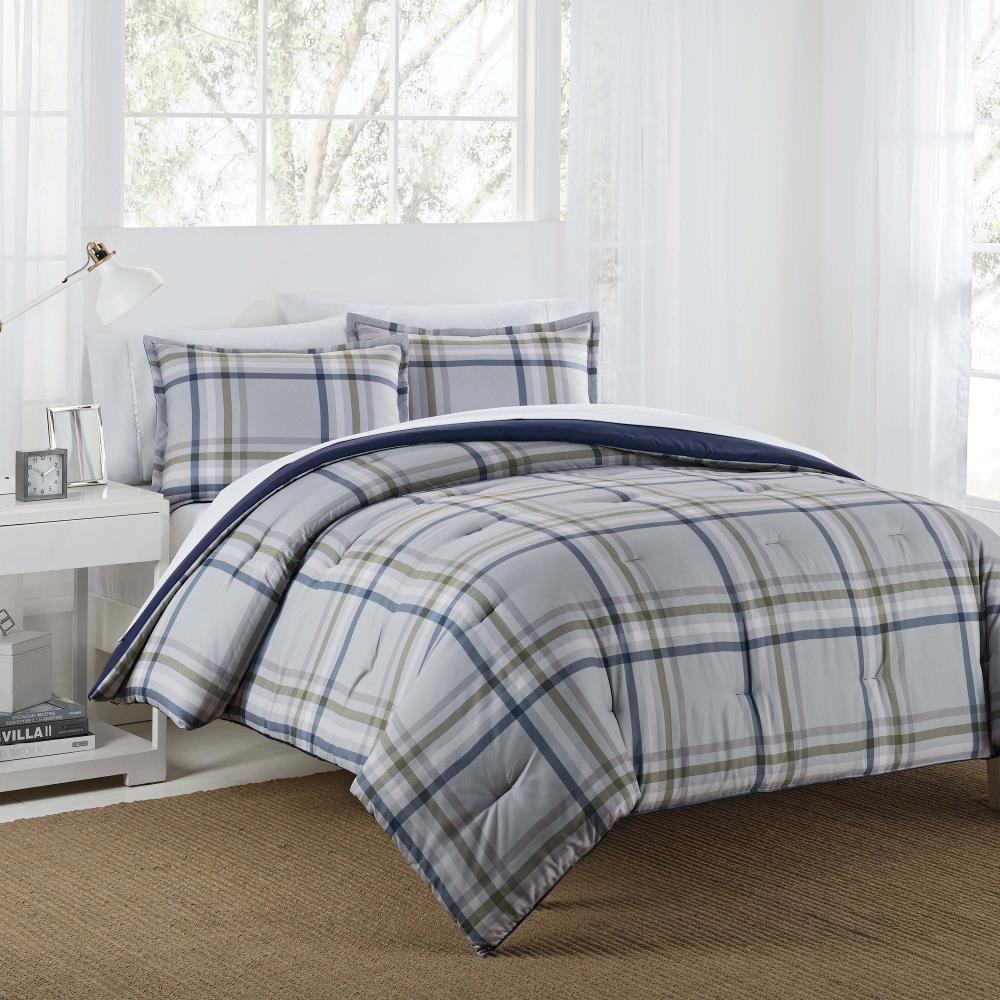 Cuddl Duds® Navy Gray Plaid Heavyweight Flannel Comforter Set With ...