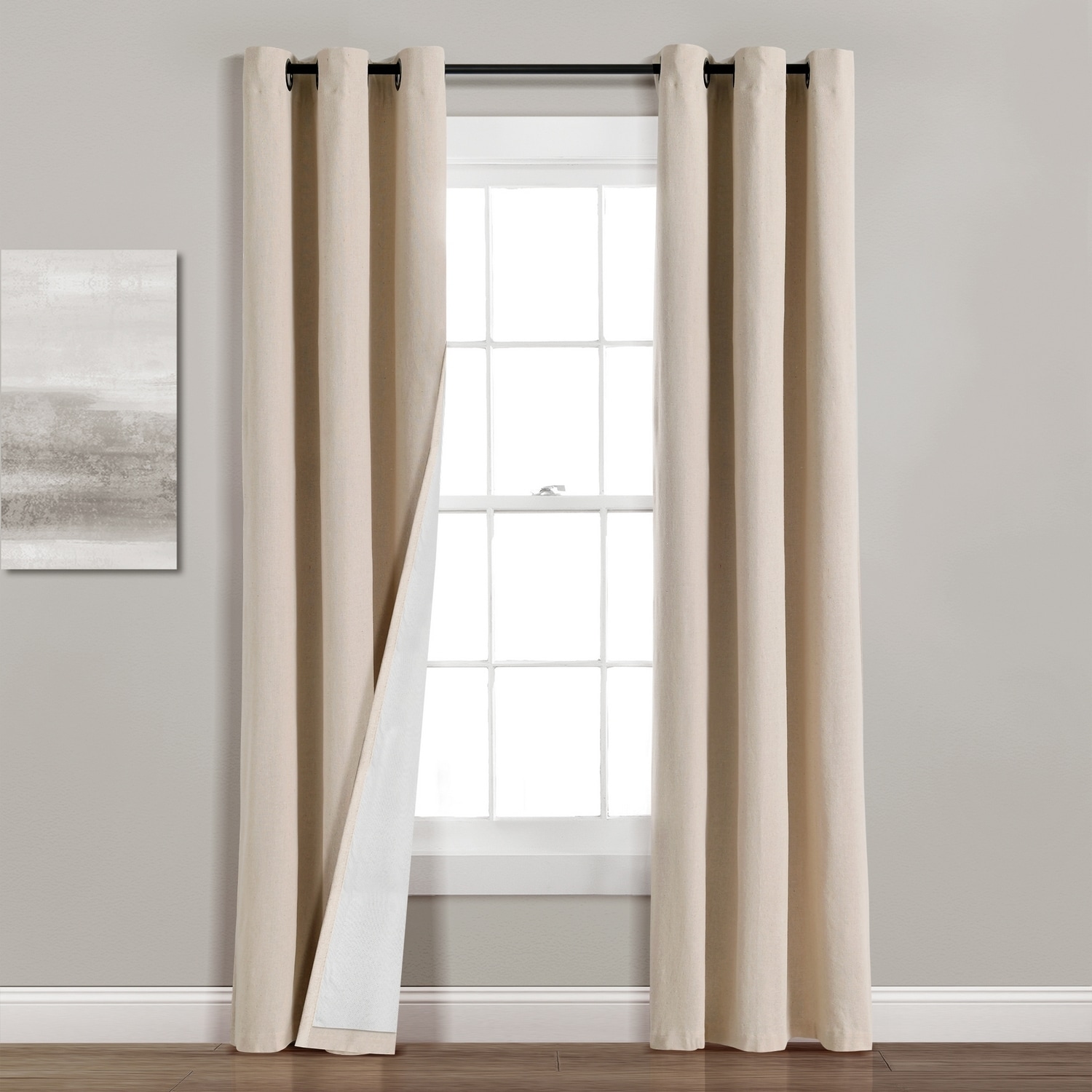 Dark Linen Grommet Blackout Cotton Blend Curtain Panel