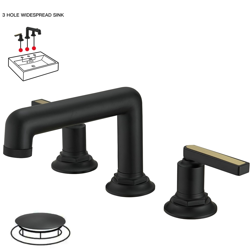 BWE A-916455-BLACK Matte Black Widespread 2-handle WaterSense Low-arc Commercial/Residential Handle Bathroom Sink Faucet with Drain