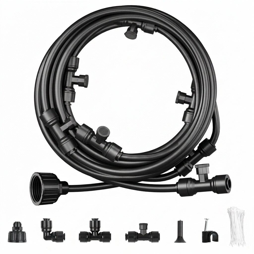 Etokfoks  30FT Patio Misters for Cooling Kit with 22 Mist Nozzles Outdoor Water Hose System for Greenhouse Backyard