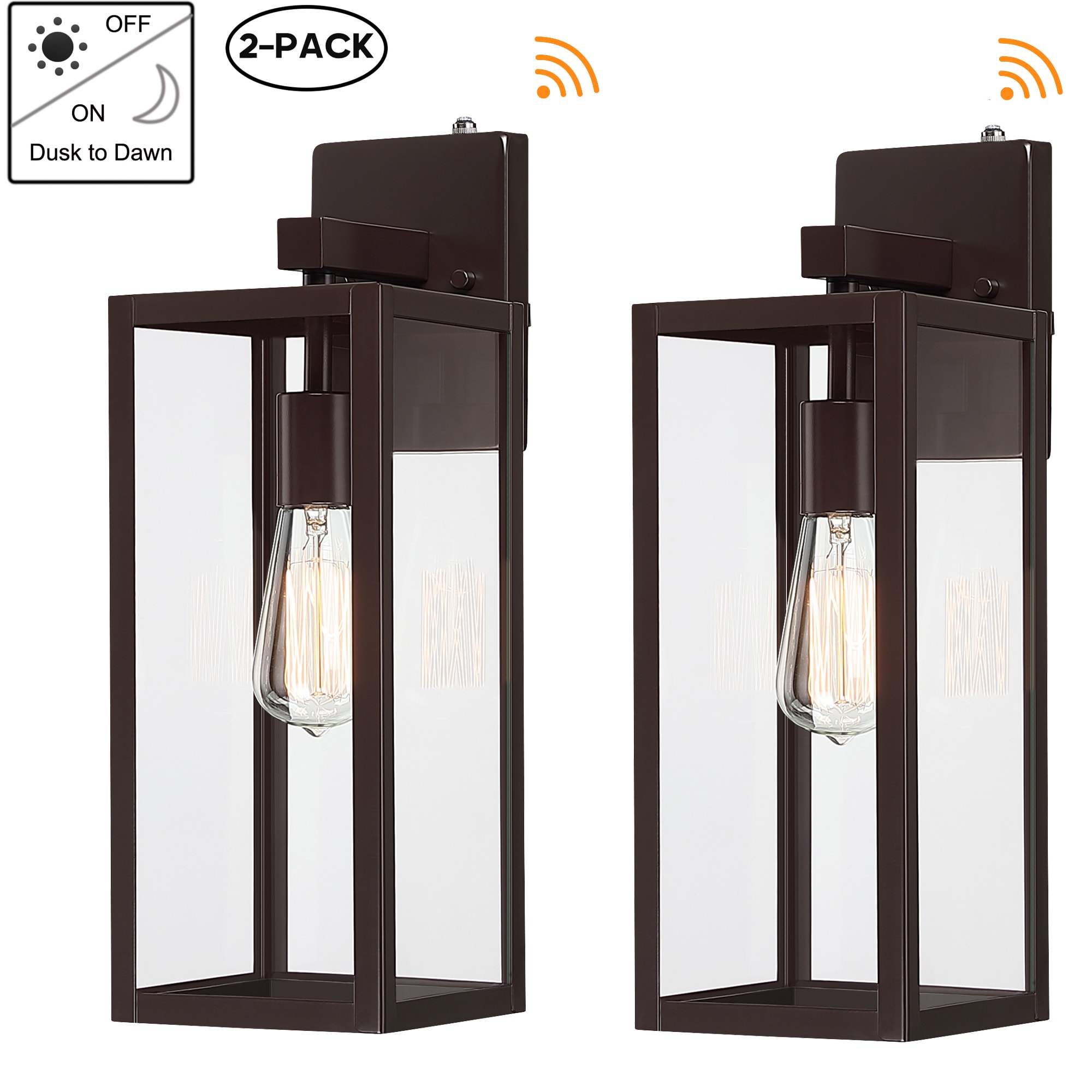 Hukoro FL88712-BZ-S 2 -Pack 1 -Light 17-in H Matte Bronze Hardwired Dusk to Dawn Outdoor Wall Light