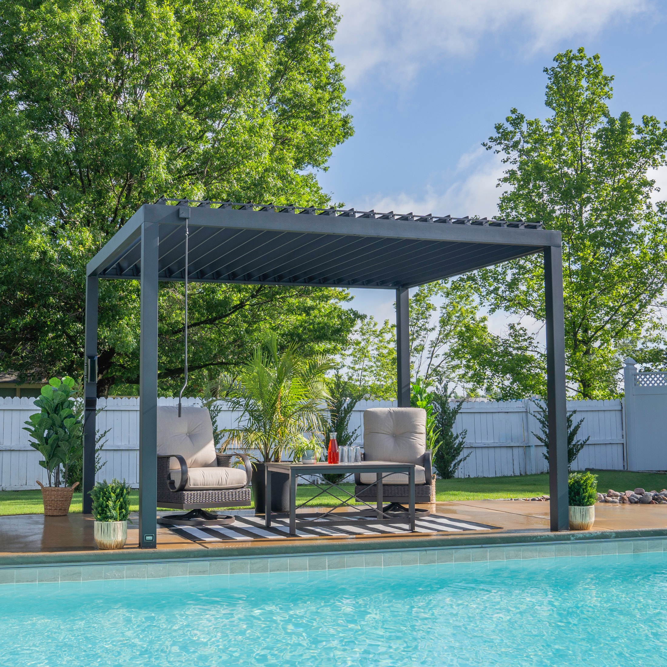 Backyard Discovery Sarasota 10-ft W x 12-ft L x 7-ft 11-in H Black Metal Freestanding Pergola with Canopy #2407046COM
