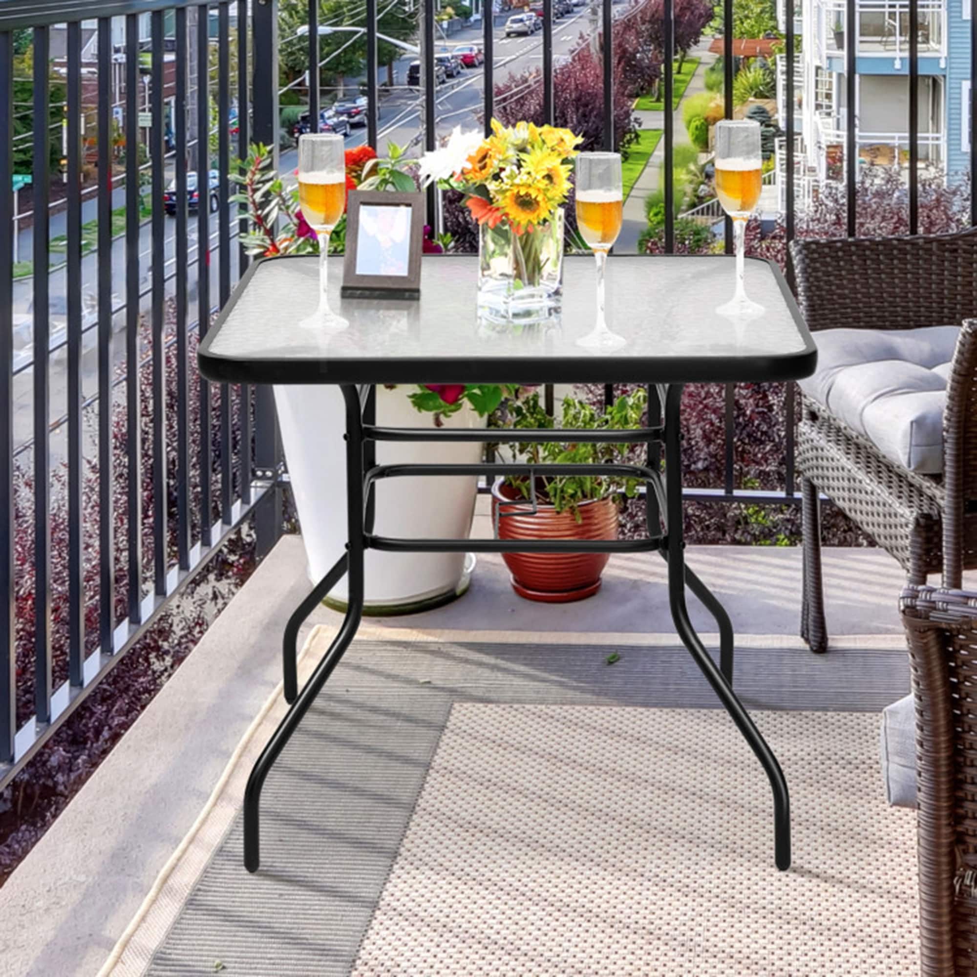Mondawe MO-GP11707BL Square Outdoor Dining Table 32-in W x 32-in L with Umbrella Hole