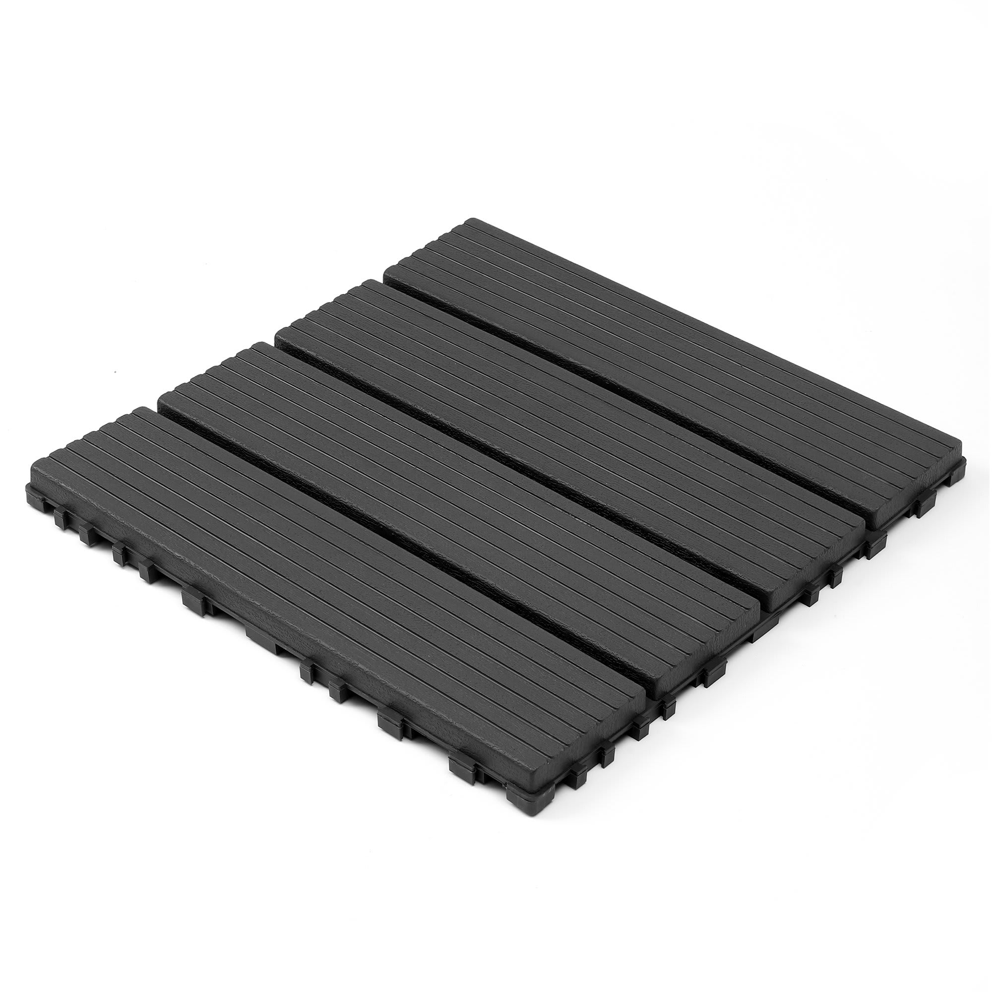 Aoibox  44 pack plastic interlocking decking tiles 12 in x 12 in waterproof terrace and backyard pool tiles strong load bearing dark gray