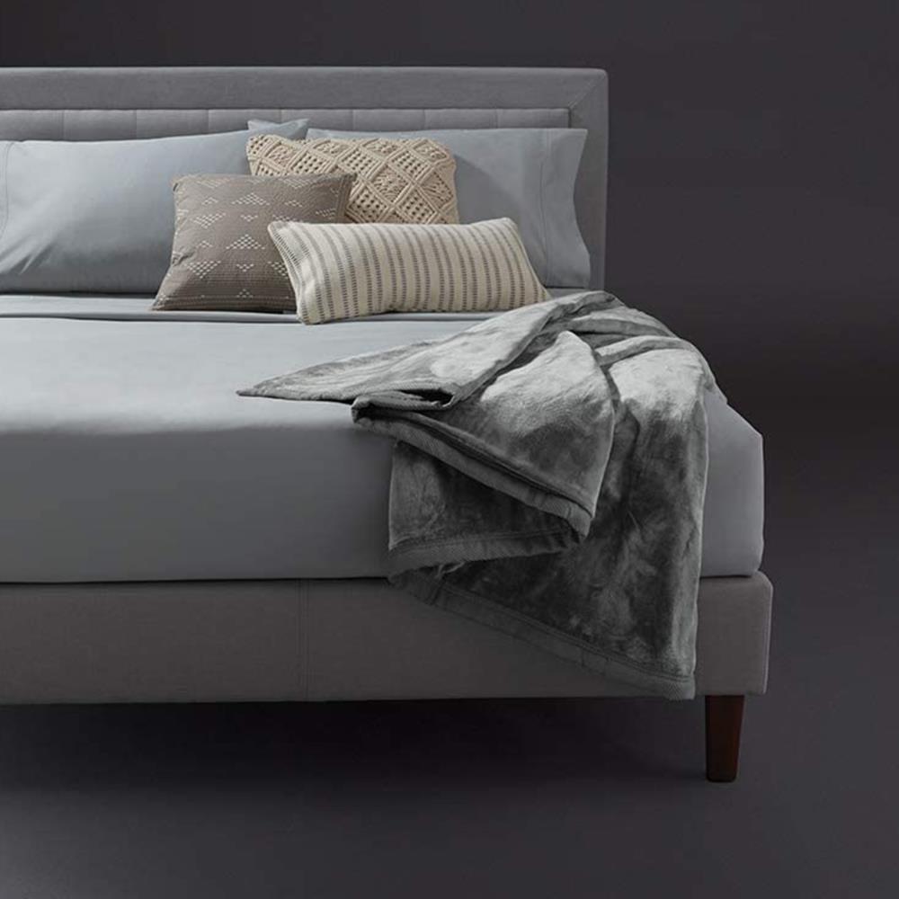 sunbeam premium soft electric heated queen blanket in gray violet